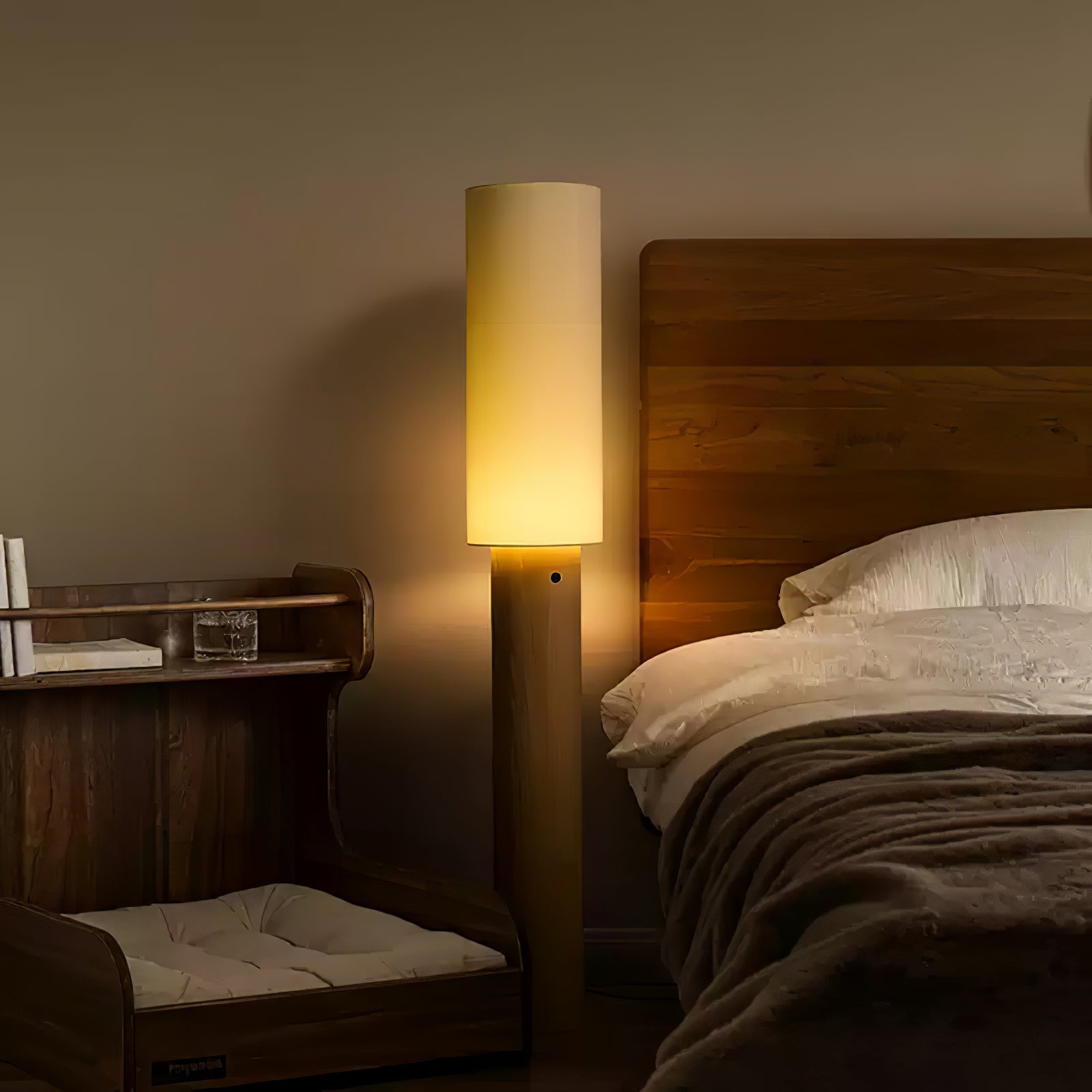 Uvynir Cylindrical Wood Floor Lamp-Neutral Decor