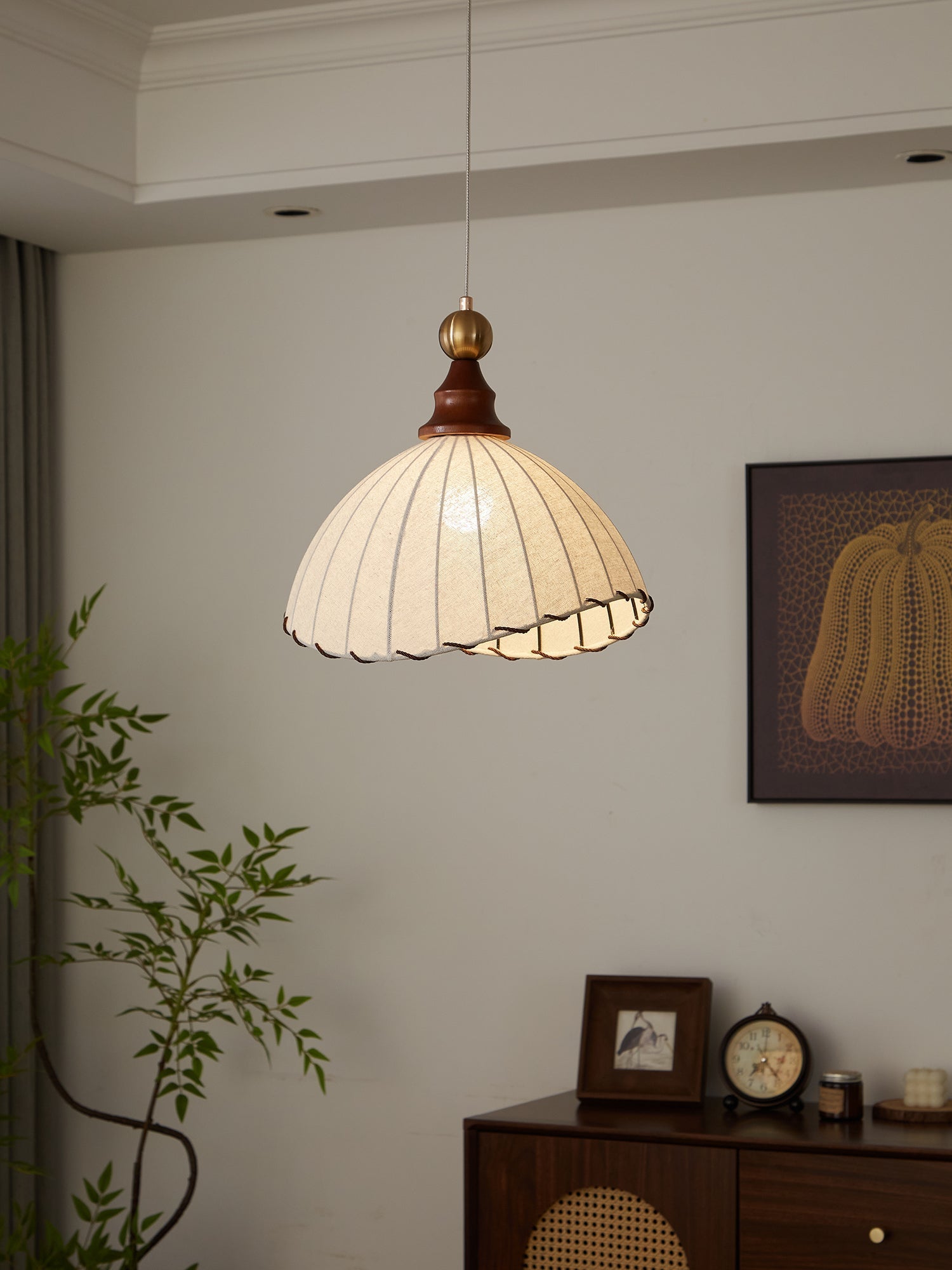 Earian Wood Fabric Elegant Pendant Light-Neutral Decor