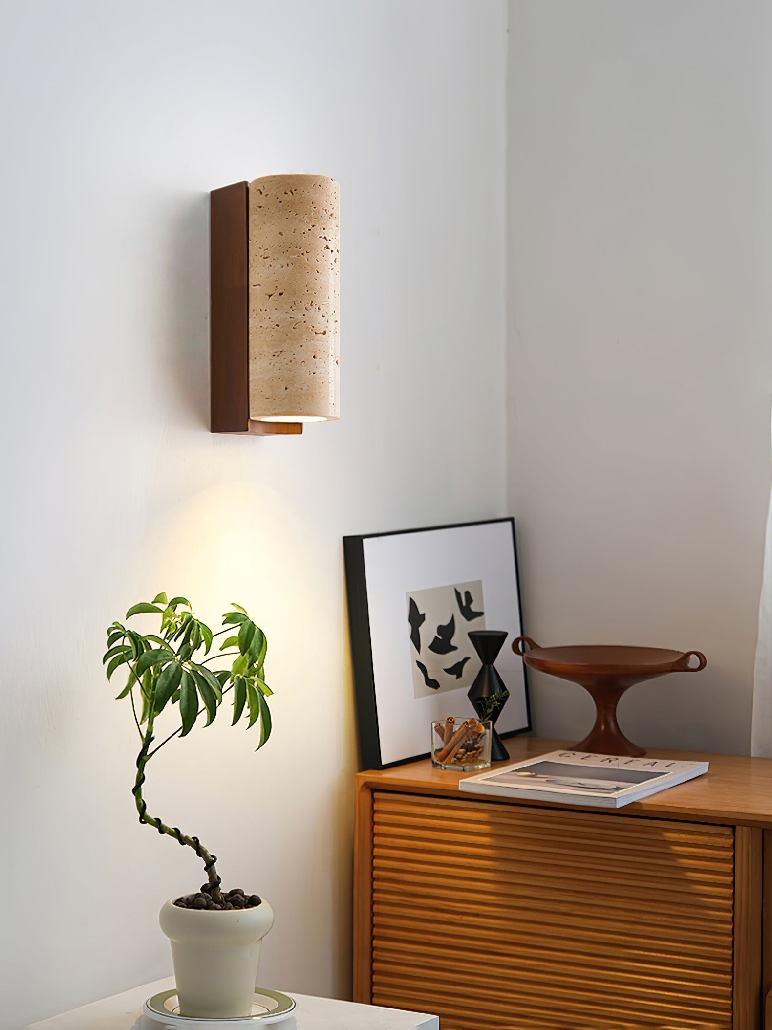 Blynis Cylindrical Travertine Wall Light-Neutral Decor