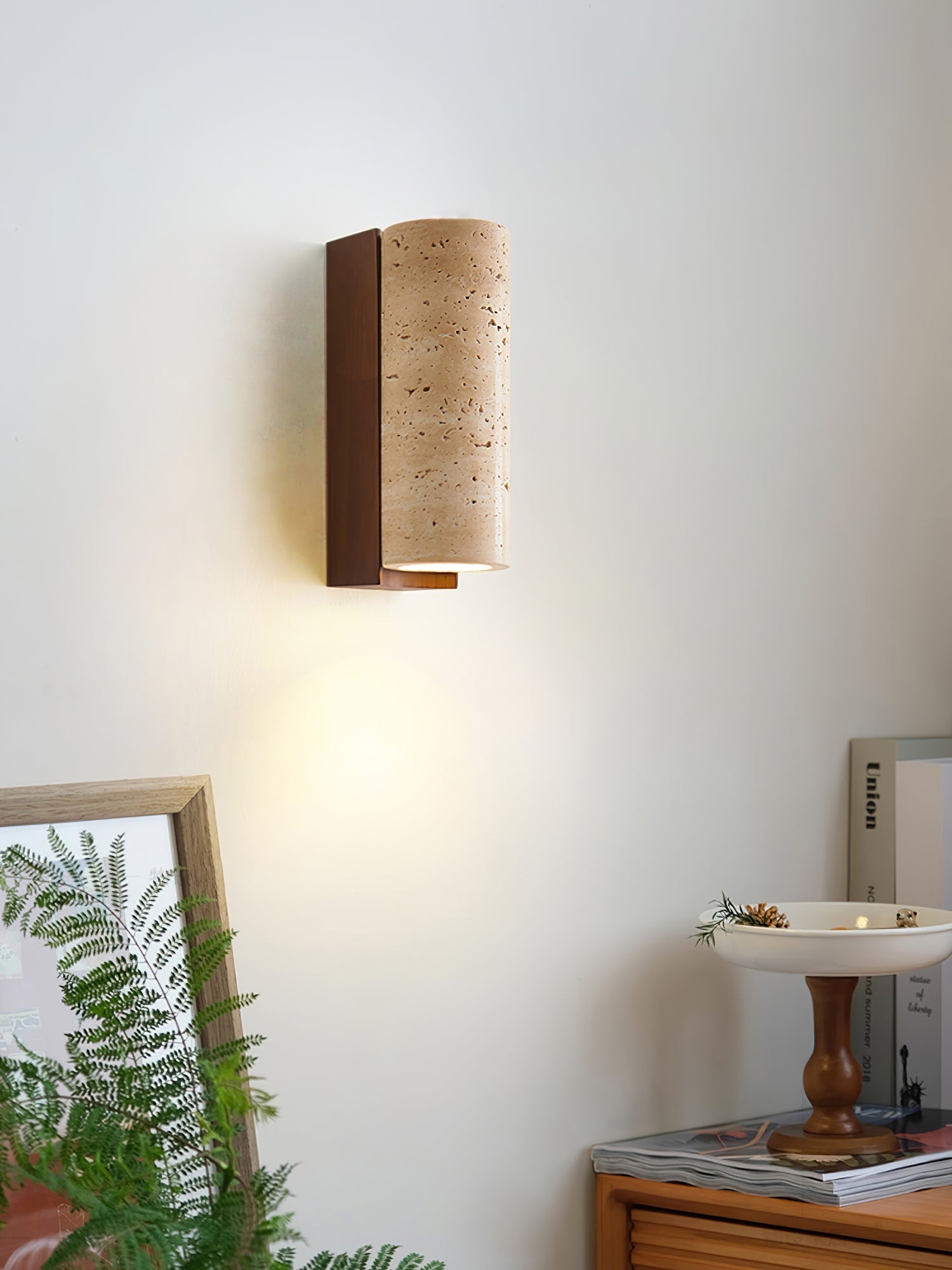 Blynis Cylindrical Travertine Wall Light-Neutral Decor