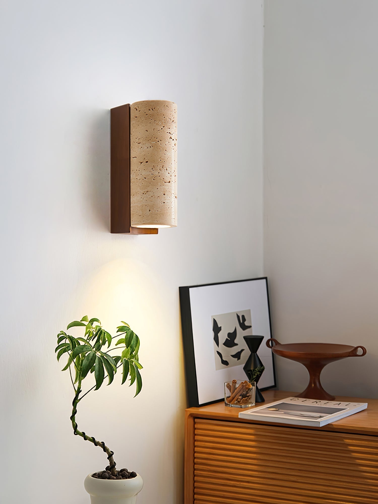 Blynis Cylindrical Travertine Wall Light-Neutral Decor