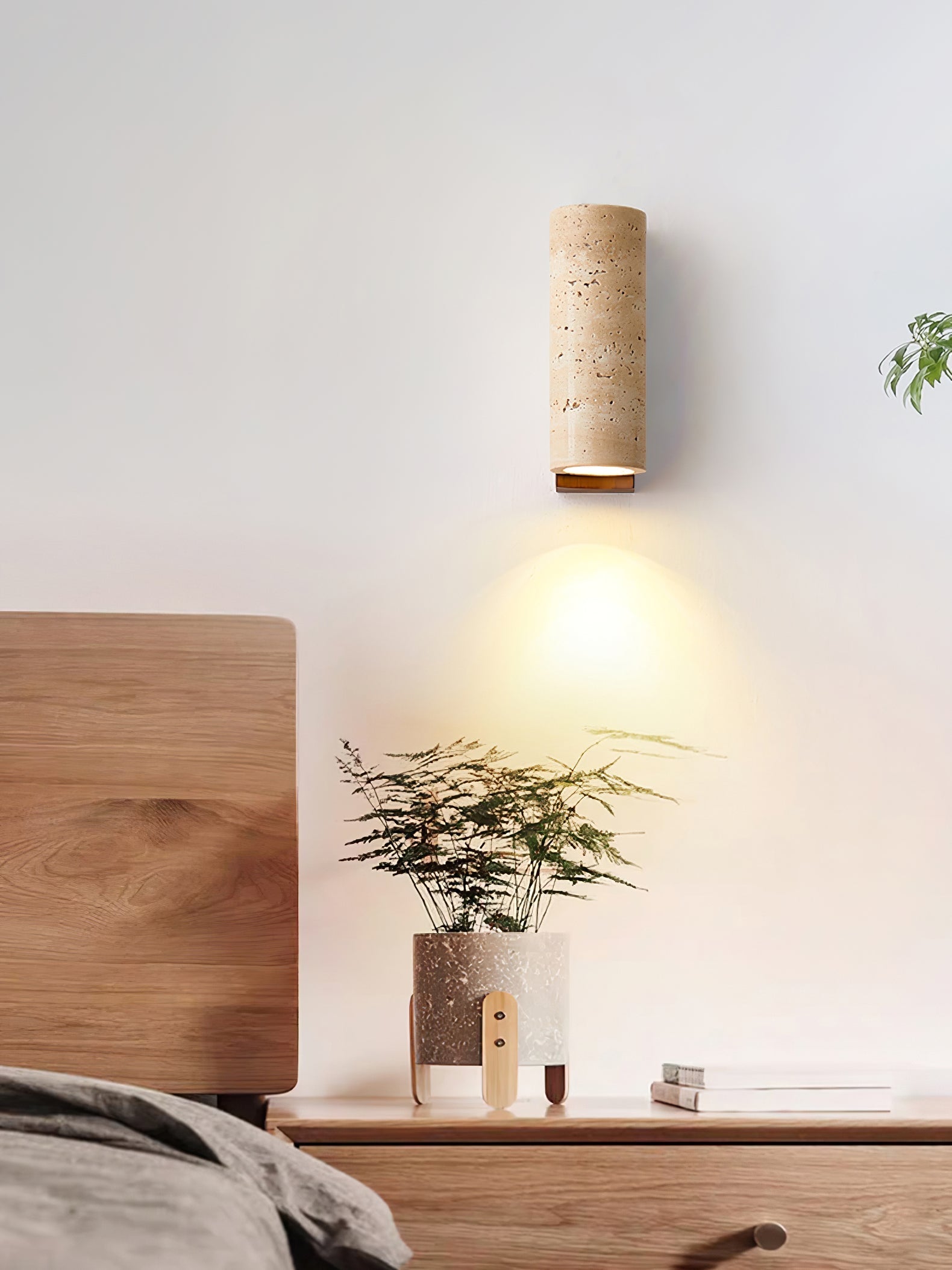 Blynis Cylindrical Travertine Wall Light-Neutral Decor