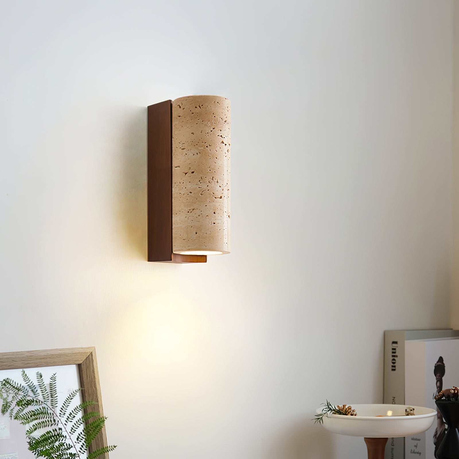Blynis Cylindrical Travertine Wall Light-Neutral Decor