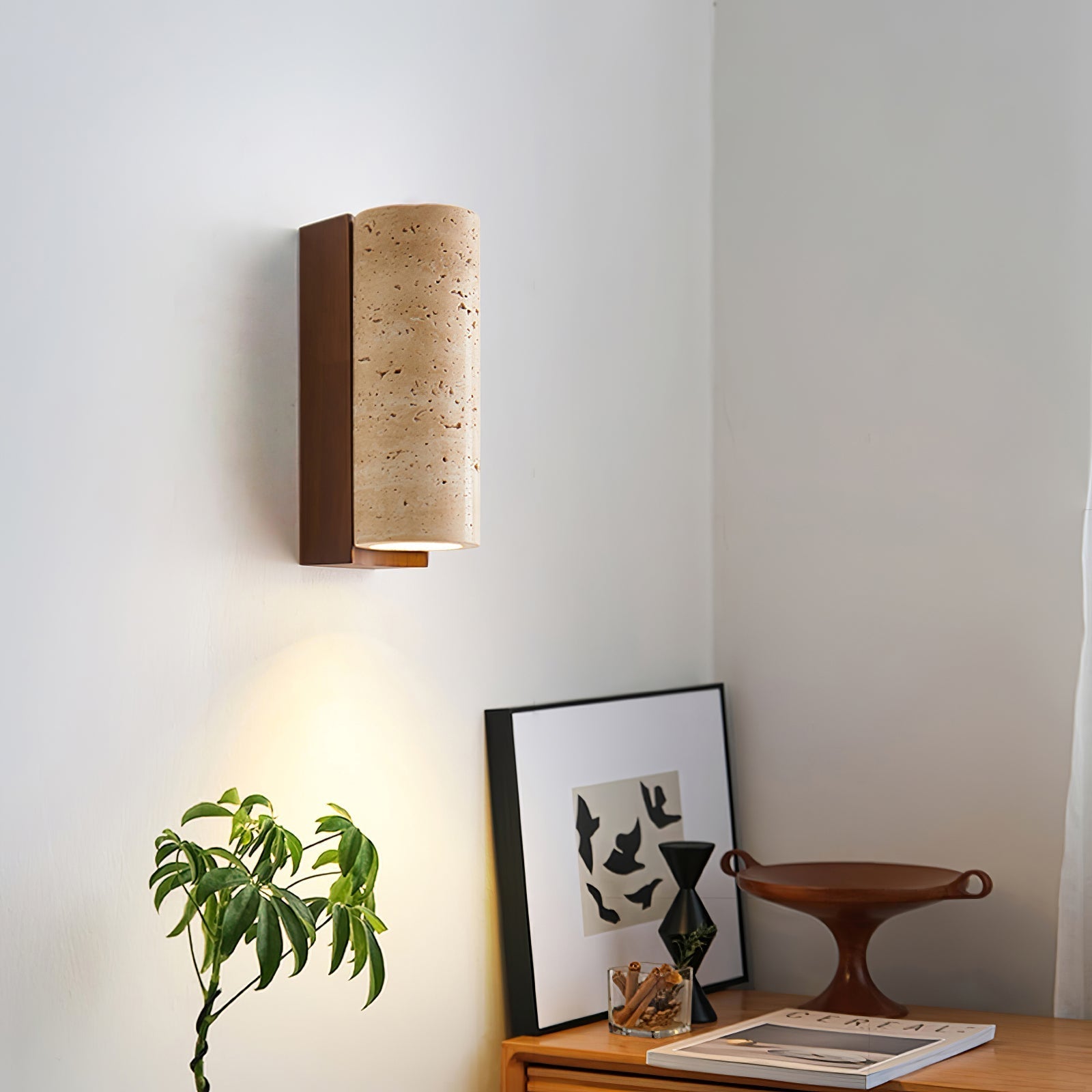 Blynis Cylindrical Travertine Wall Light-Neutral Decor
