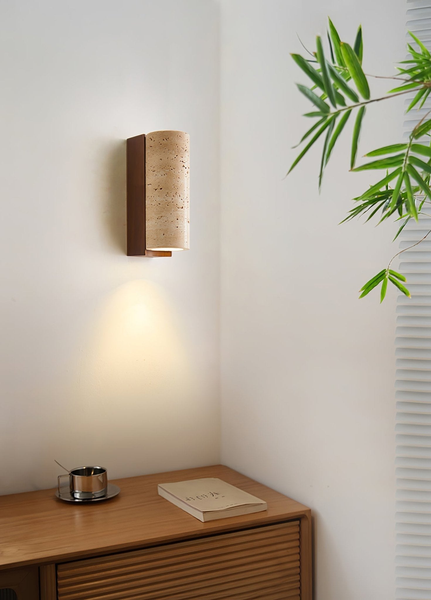 Blynis Cylindrical Travertine Wall Light-Neutral Decor