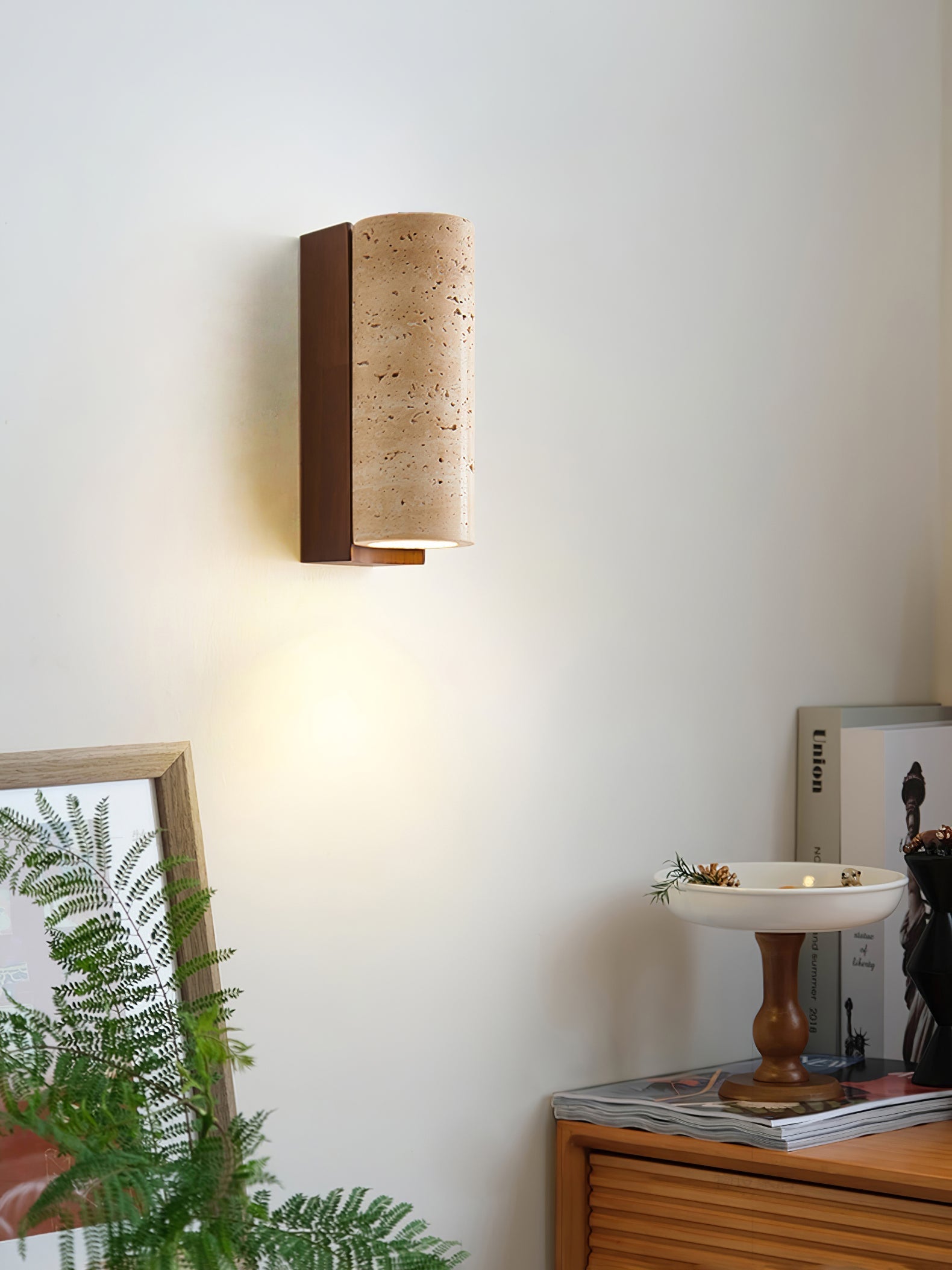 Blynis Cylindrical Travertine Wall Light-Neutral Decor
