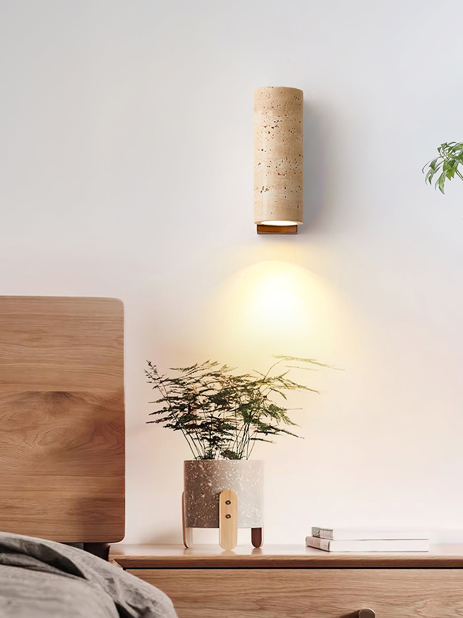 Blynis Cylindrical Travertine Wall Light-Neutral Decor