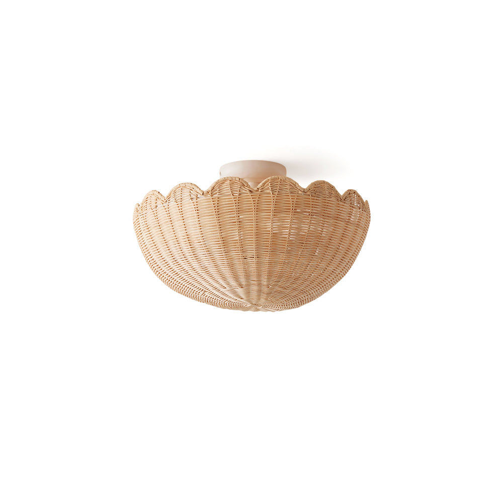 Elior raffia ceiling light with scalloped edge against a neutral wall.