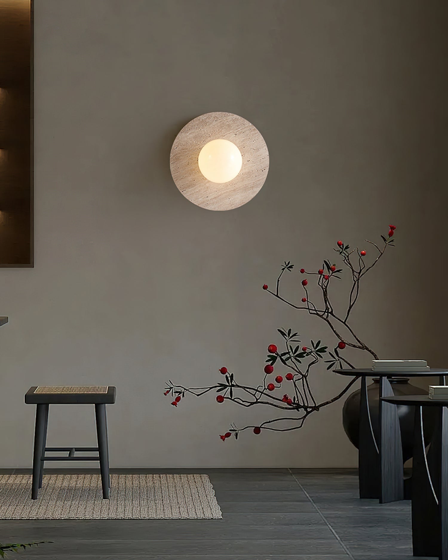 Top-down view of the Elira Travertine Wall Lamp.