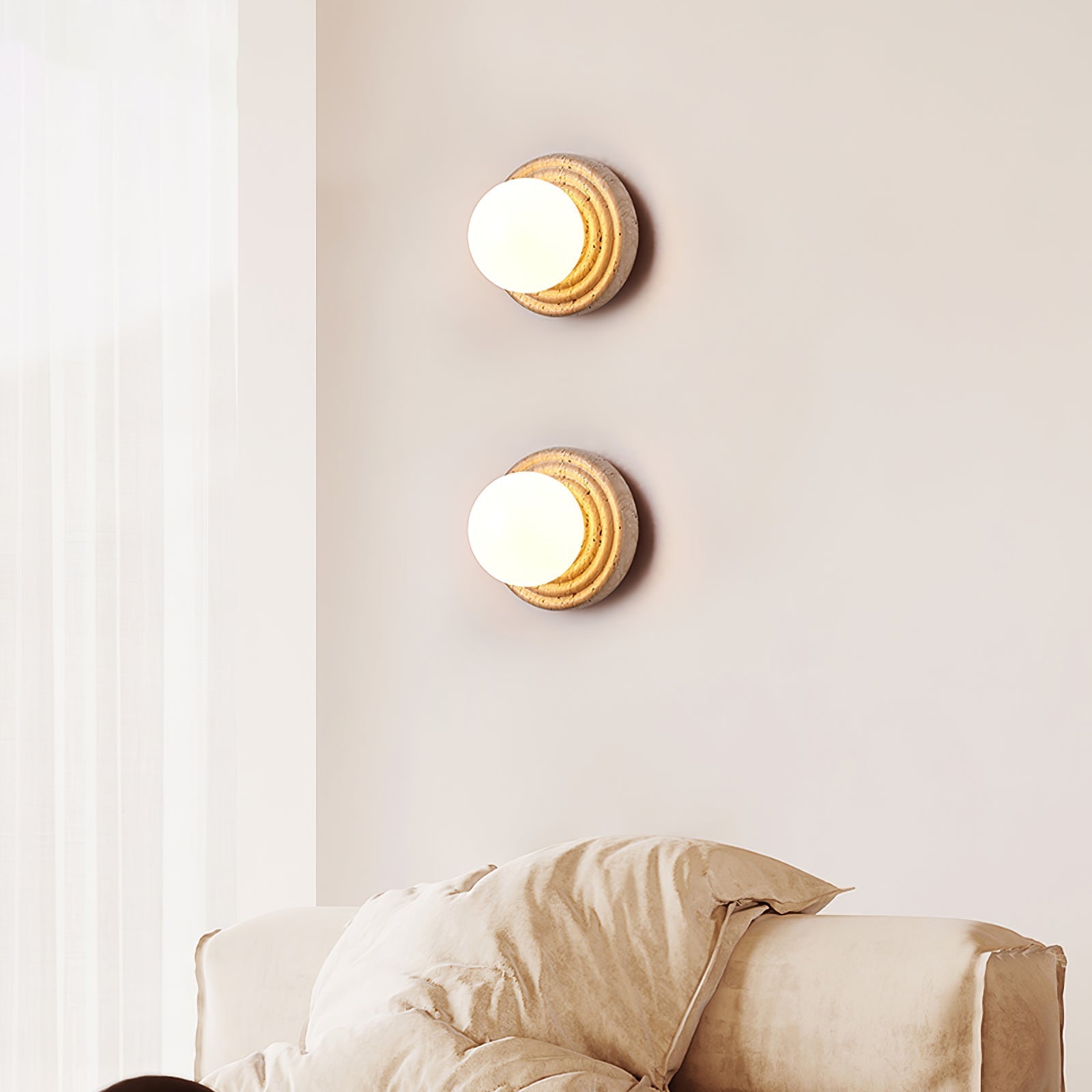 Echo Travertine Globe Wall Lamp-Neutral Decor