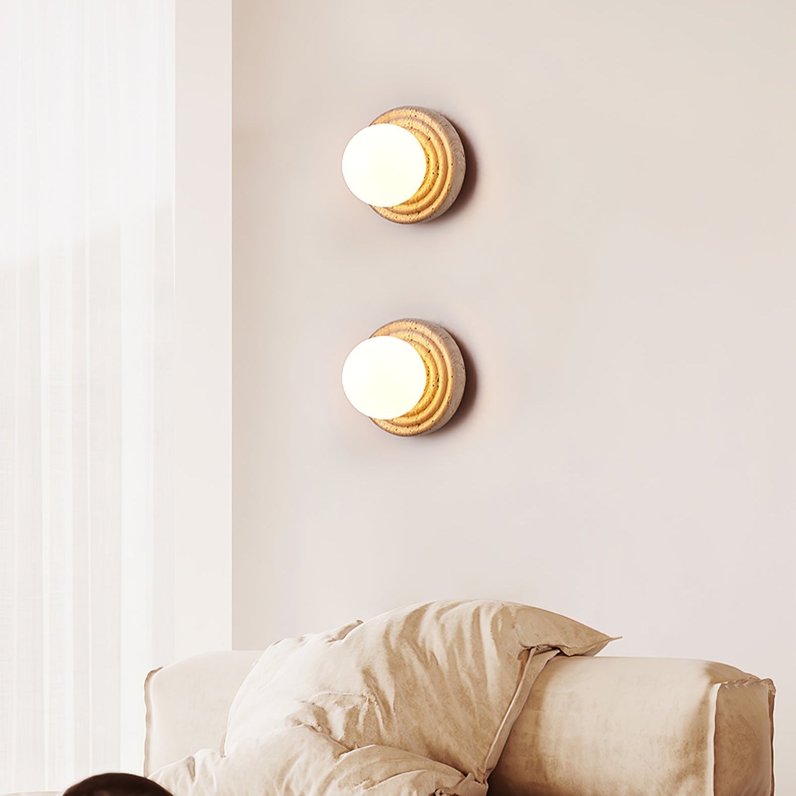 Echo Travertine Globe Wall Lamp-Neutral Decor