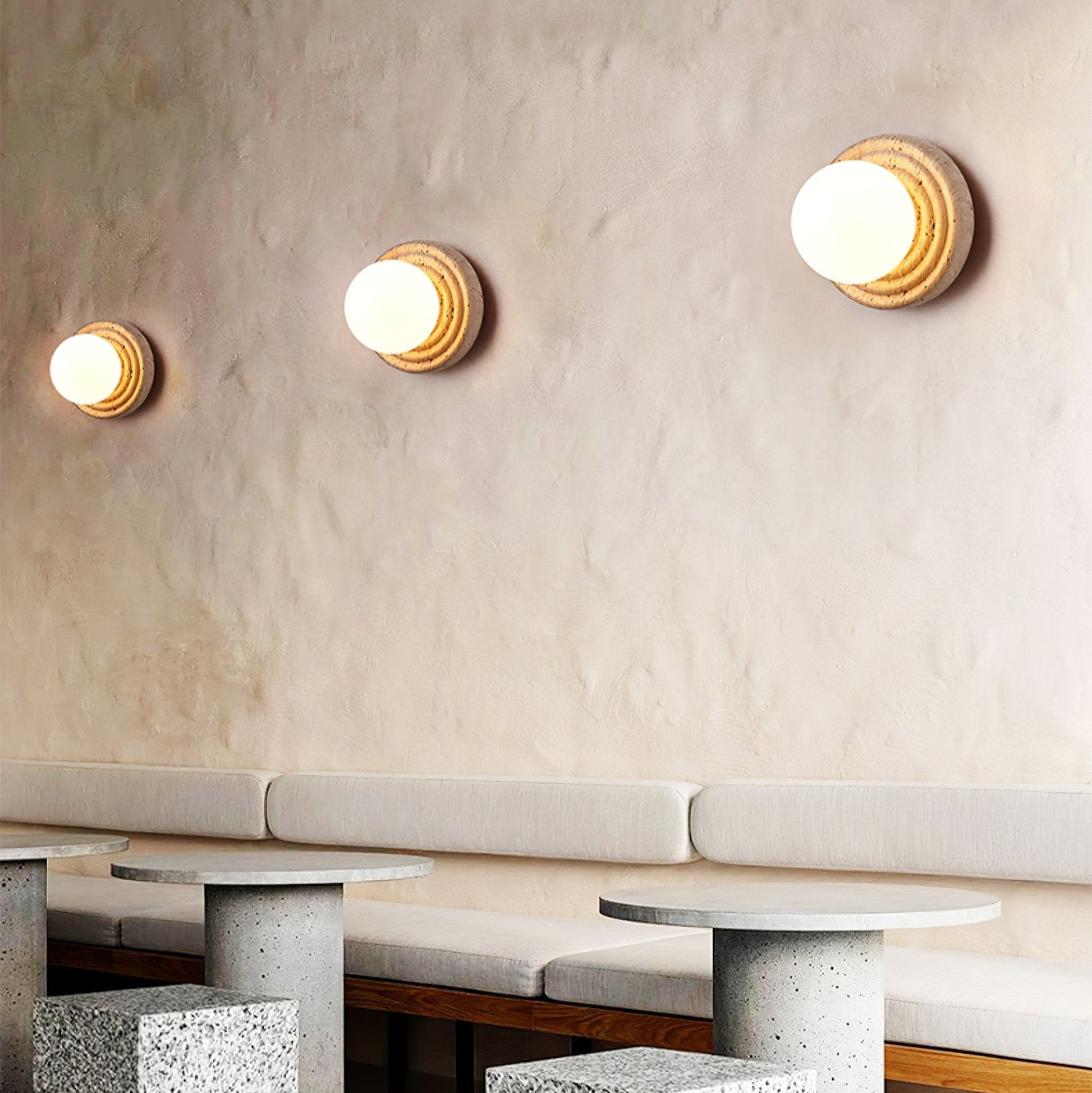 Echo Travertine Globe Wall Lamp-Neutral Decor