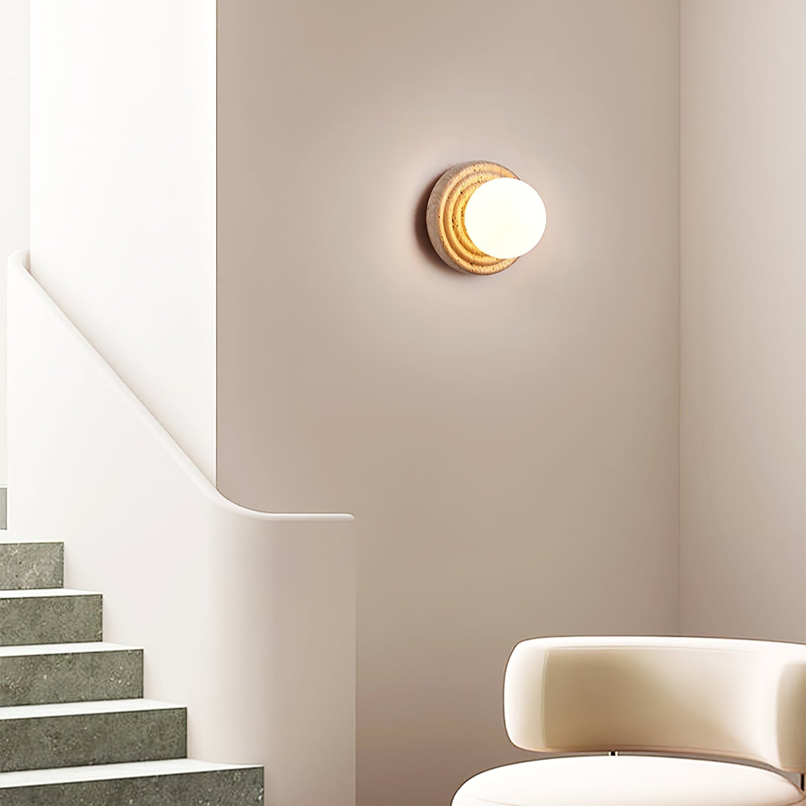 Echo Travertine Globe Wall Lamp-Neutral Decor