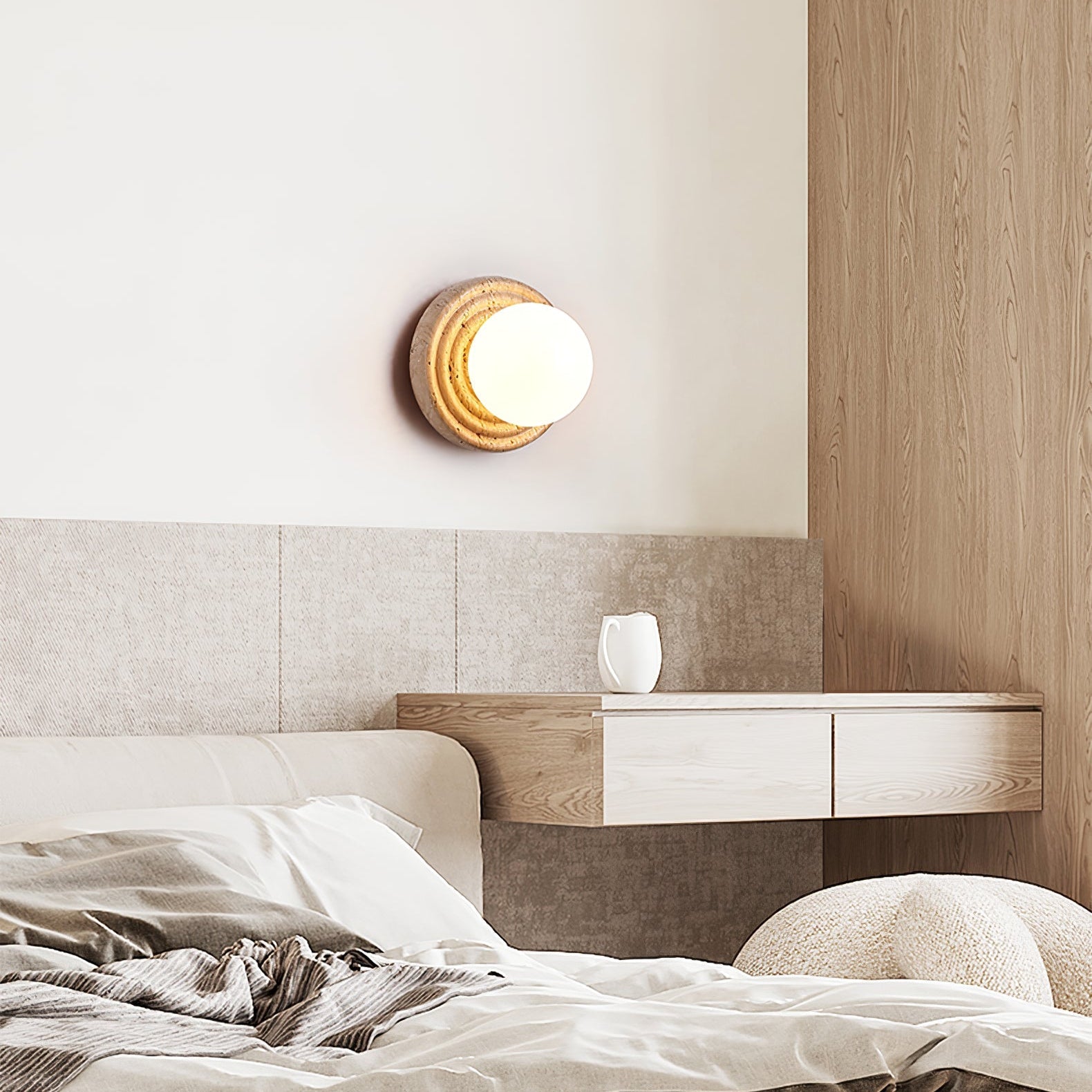 Echo Travertine Globe Wall Lamp-Neutral Decor