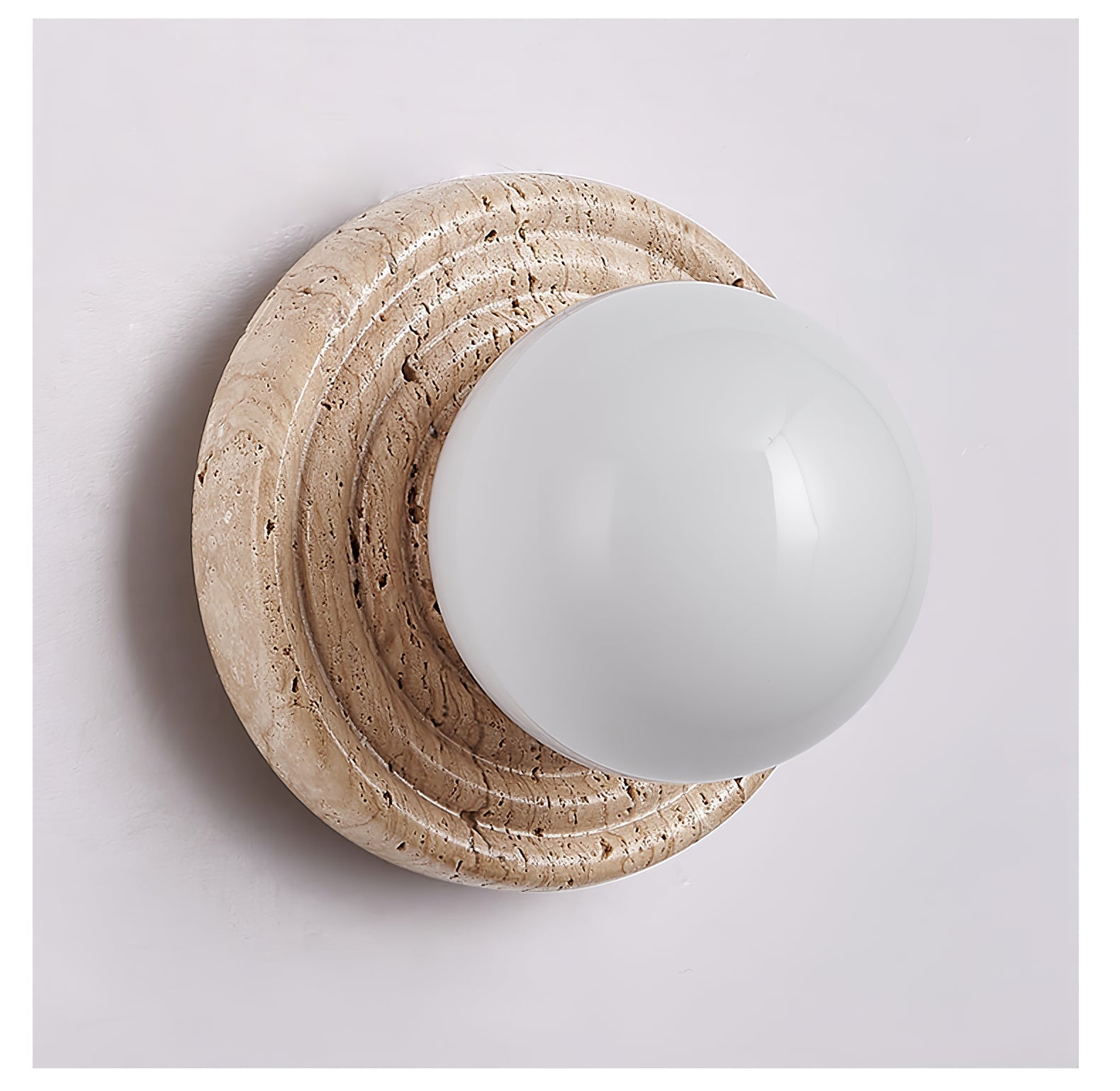 Echo Travertine Globe Wall Lamp-Neutral Decor