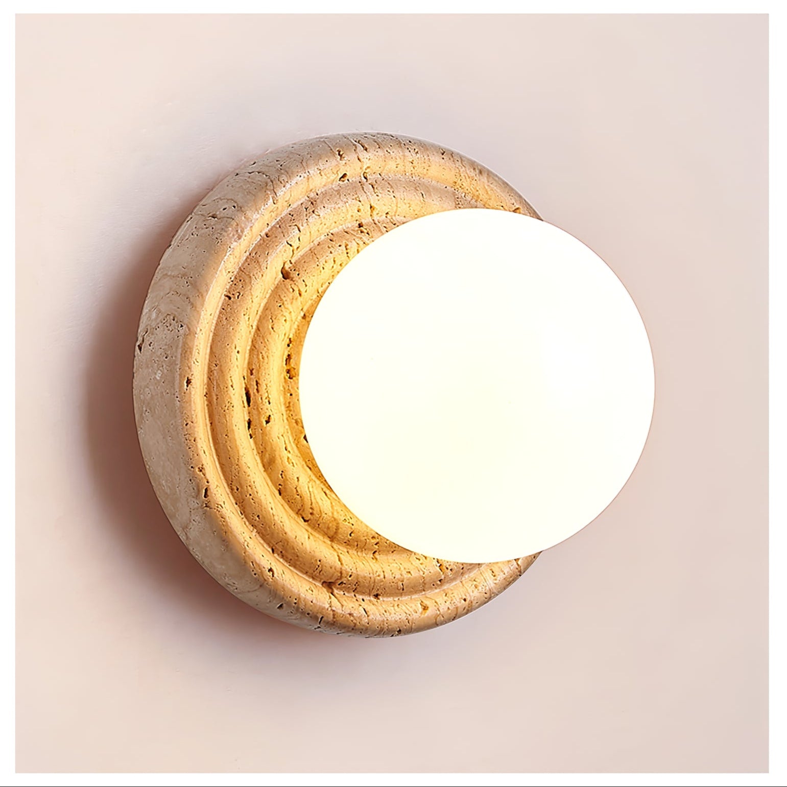 Echo Travertine Globe Wall Lamp-Neutral Decor