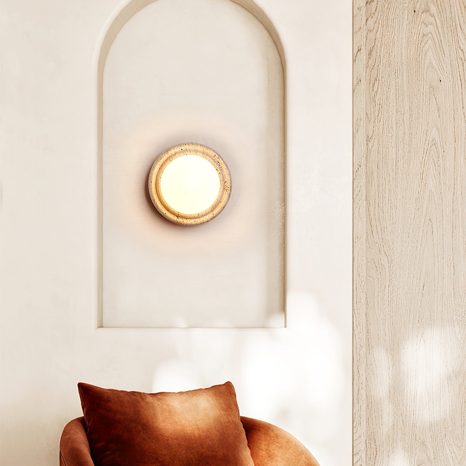 Echo Travertine Globe Wall Lamp-Neutral Decor