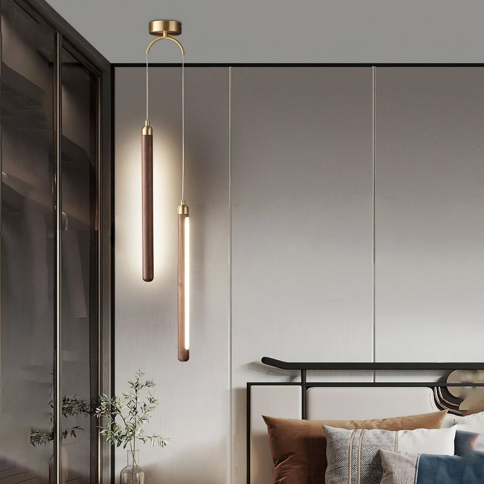 Kyoto Walnut Brass Linear Pendant Light-Neutral Decor
