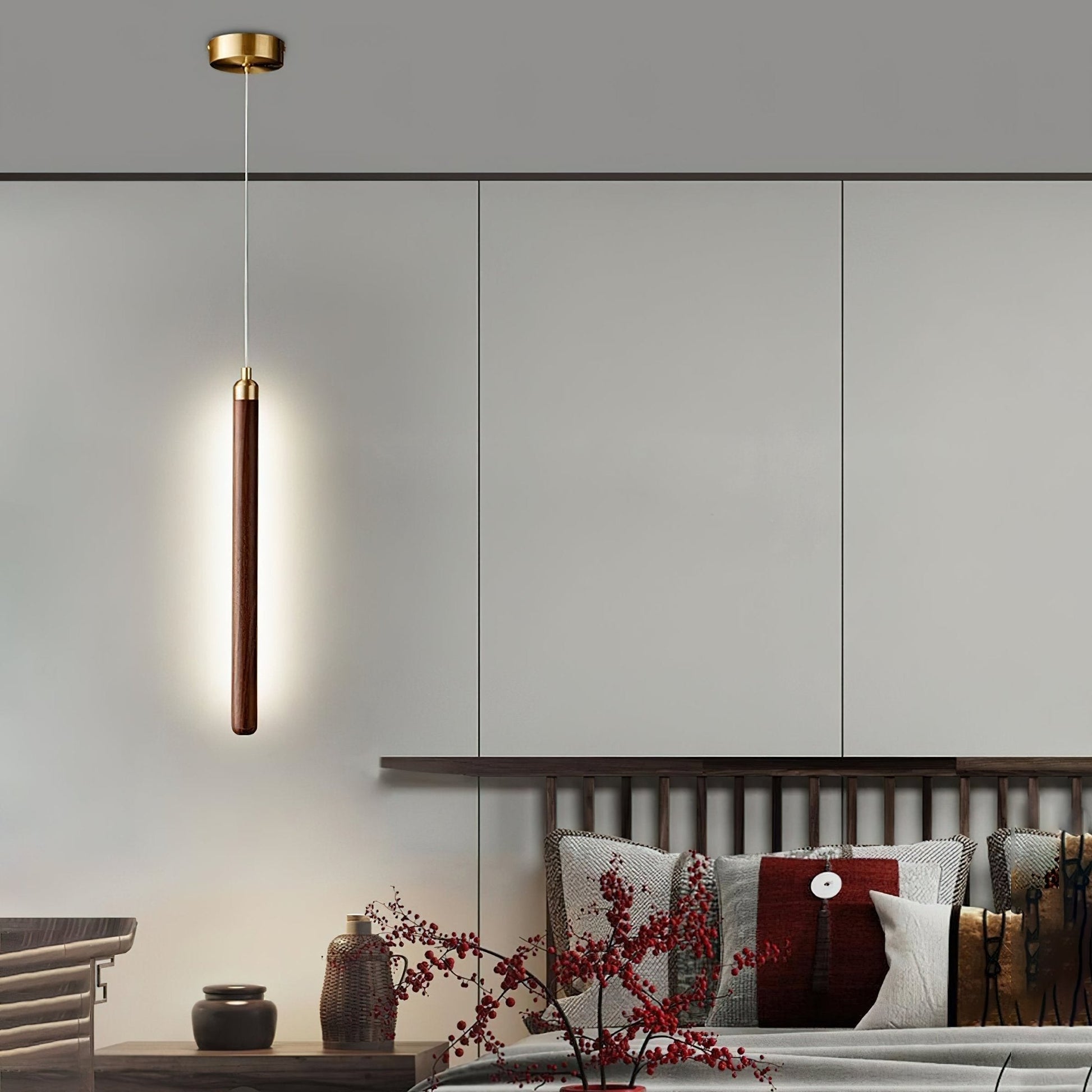 Kyoto Walnut Brass Linear Pendant Light-Neutral Decor