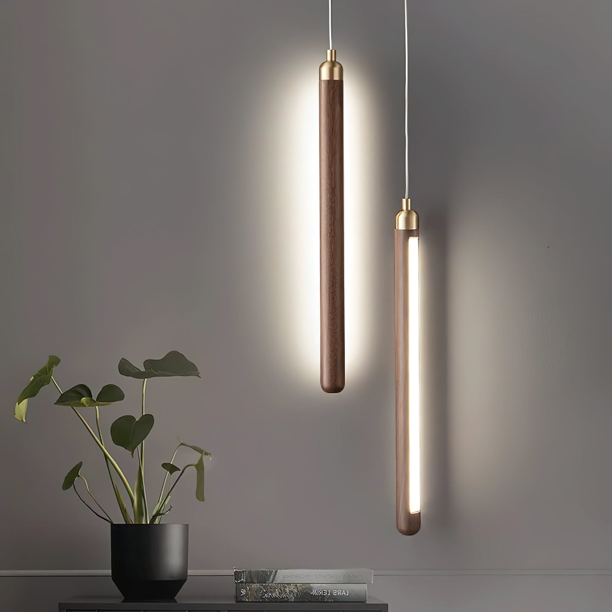 Kyoto Walnut Brass Linear Pendant Light-Neutral Decor