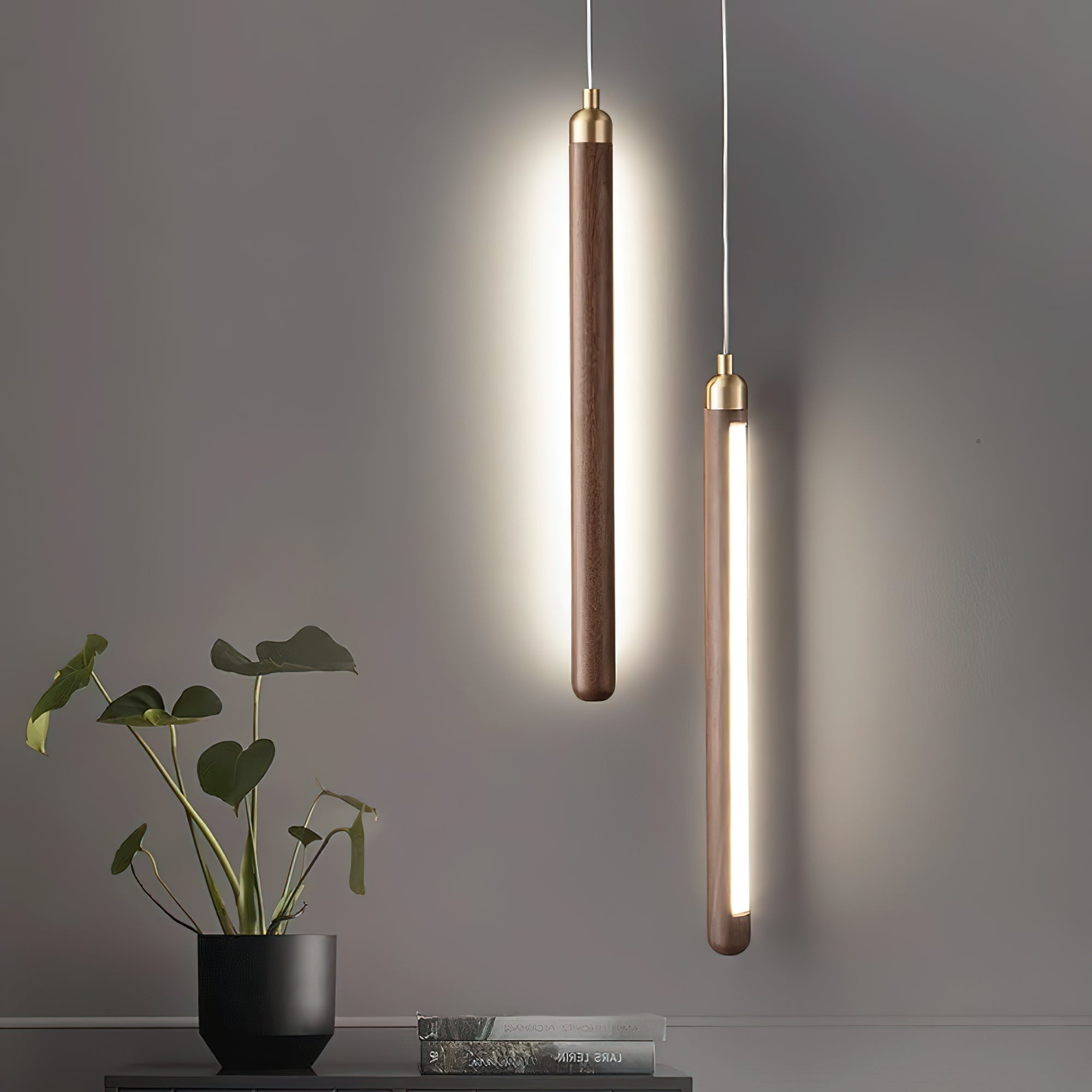 Kyoto Walnut Brass Linear Pendant Light-Neutral Decor