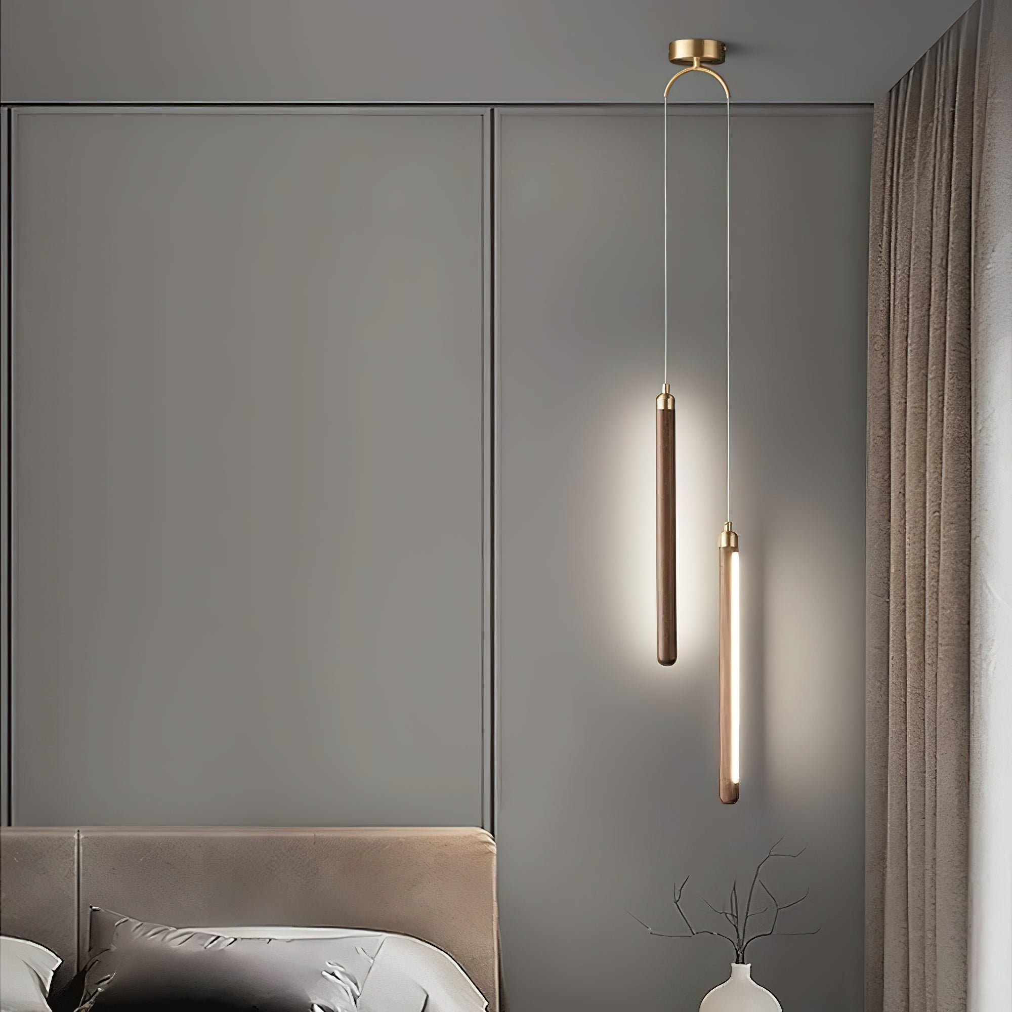 Kyoto Walnut Brass Linear Pendant Light-Neutral Decor