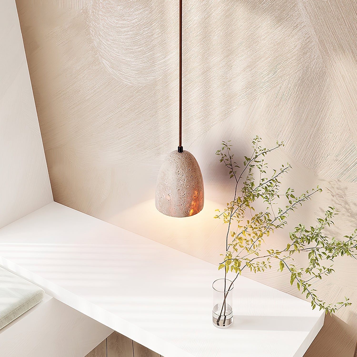 Lildes Conical Travertine Pendant Light-Neutral Decor