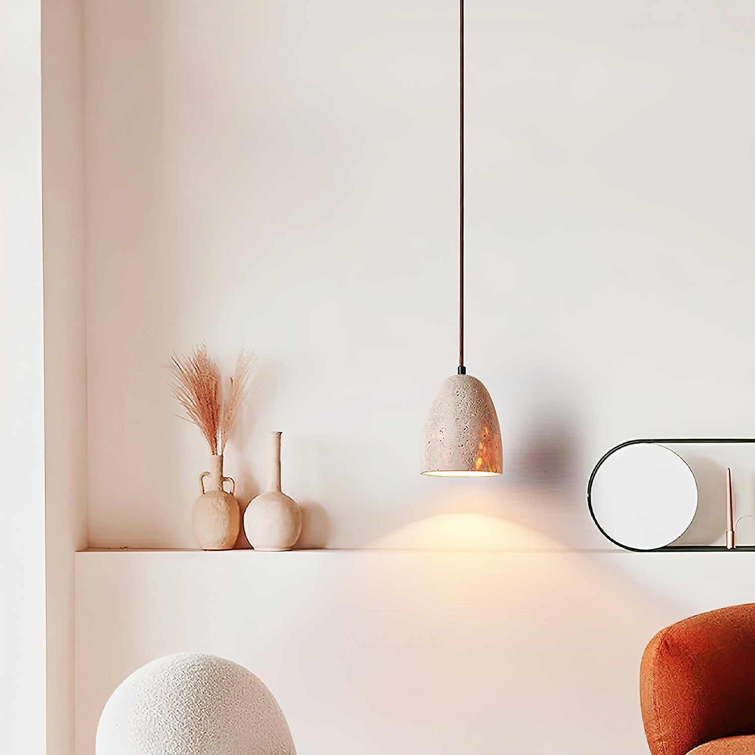 Lildes Conical Travertine Pendant Light-Neutral Decor
