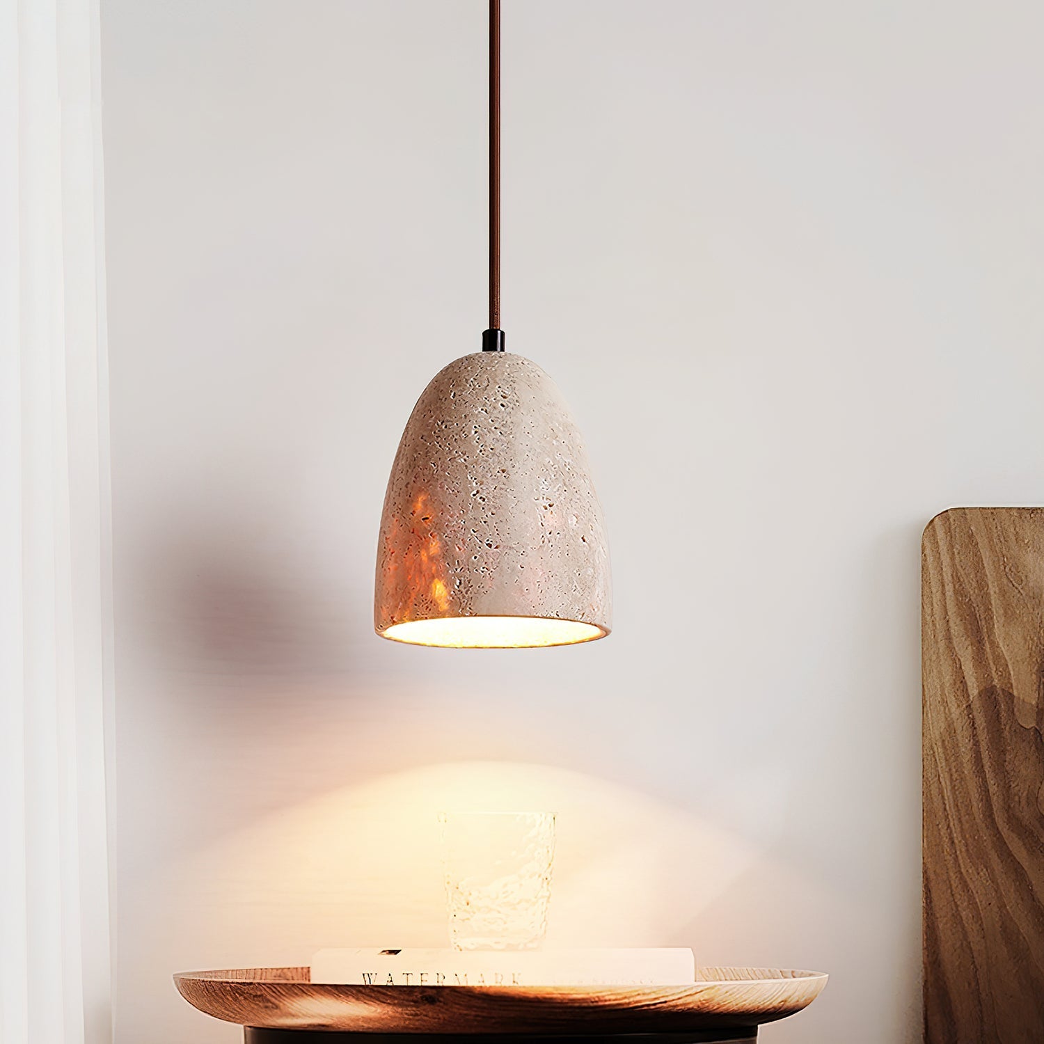 Lildes Conical Travertine Pendant Light-Neutral Decor