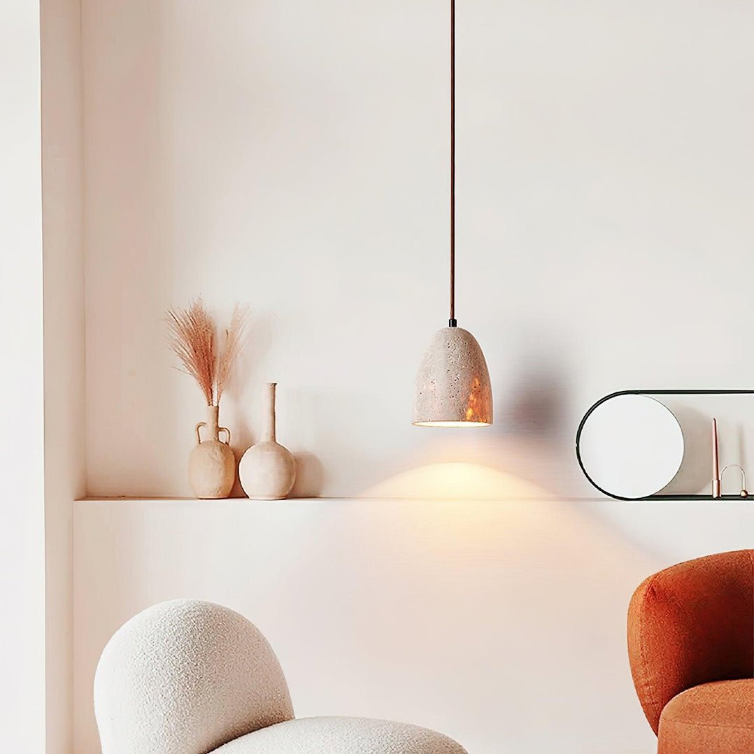 Lildes Conical Travertine Pendant Light-Neutral Decor