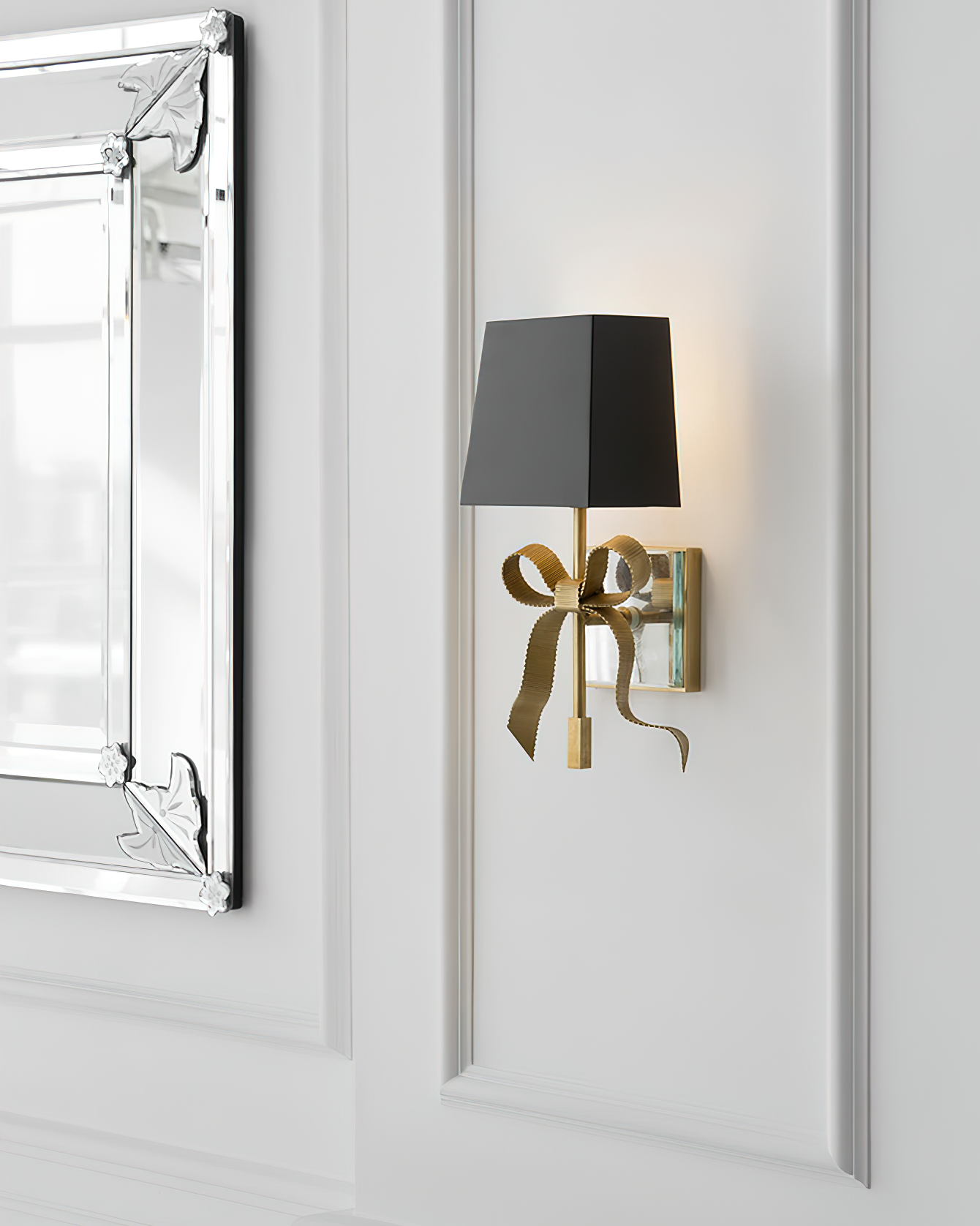 Leko Black Shade Wall Sconce with Gold Bow Accent-Neutral Decor