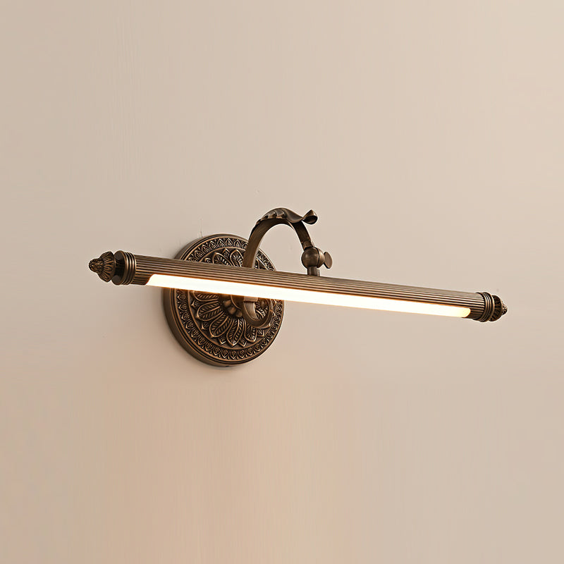 Top-down view of the wall sconce's mounting plate and wiring.