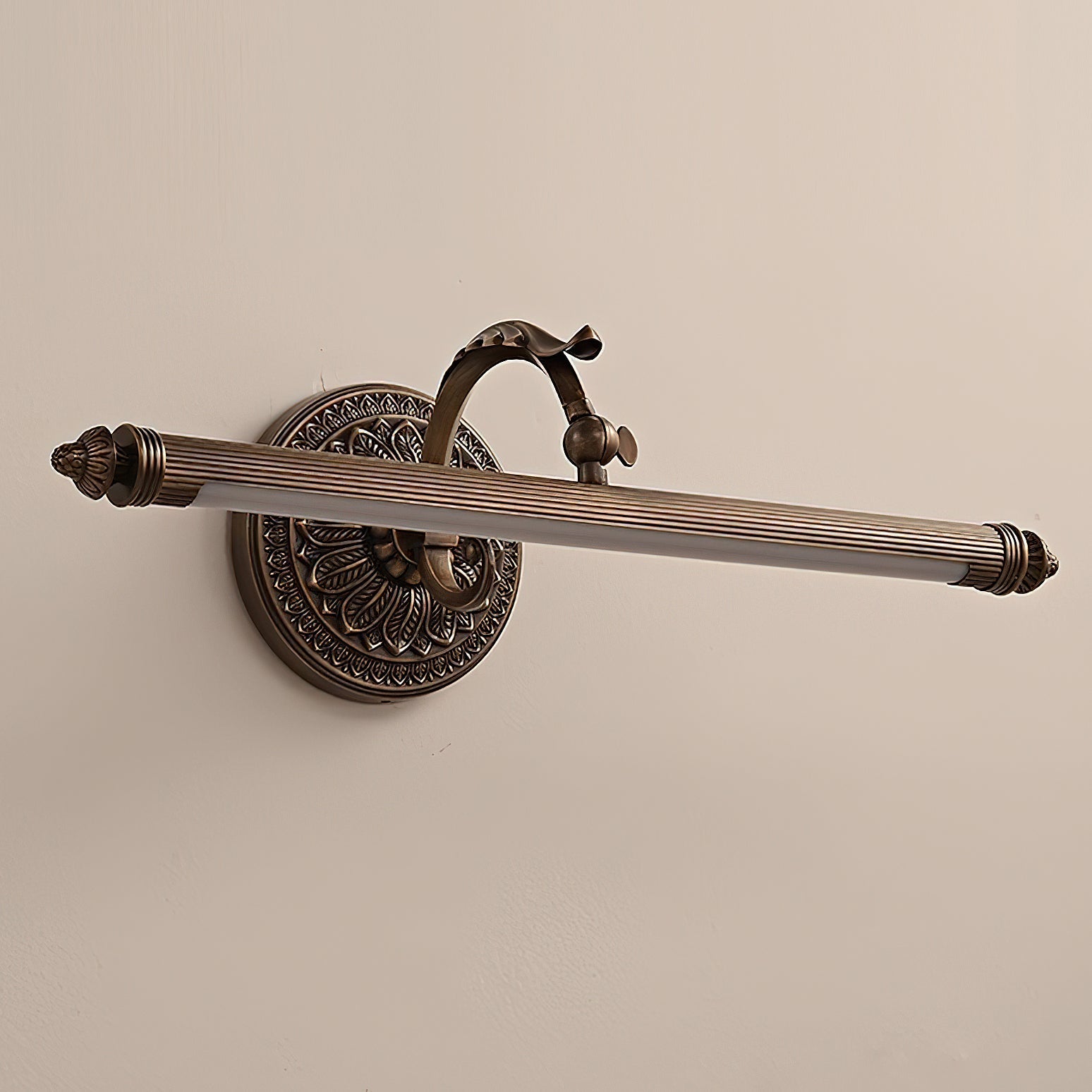 Detailed view of the solid brass construction and antique finish.