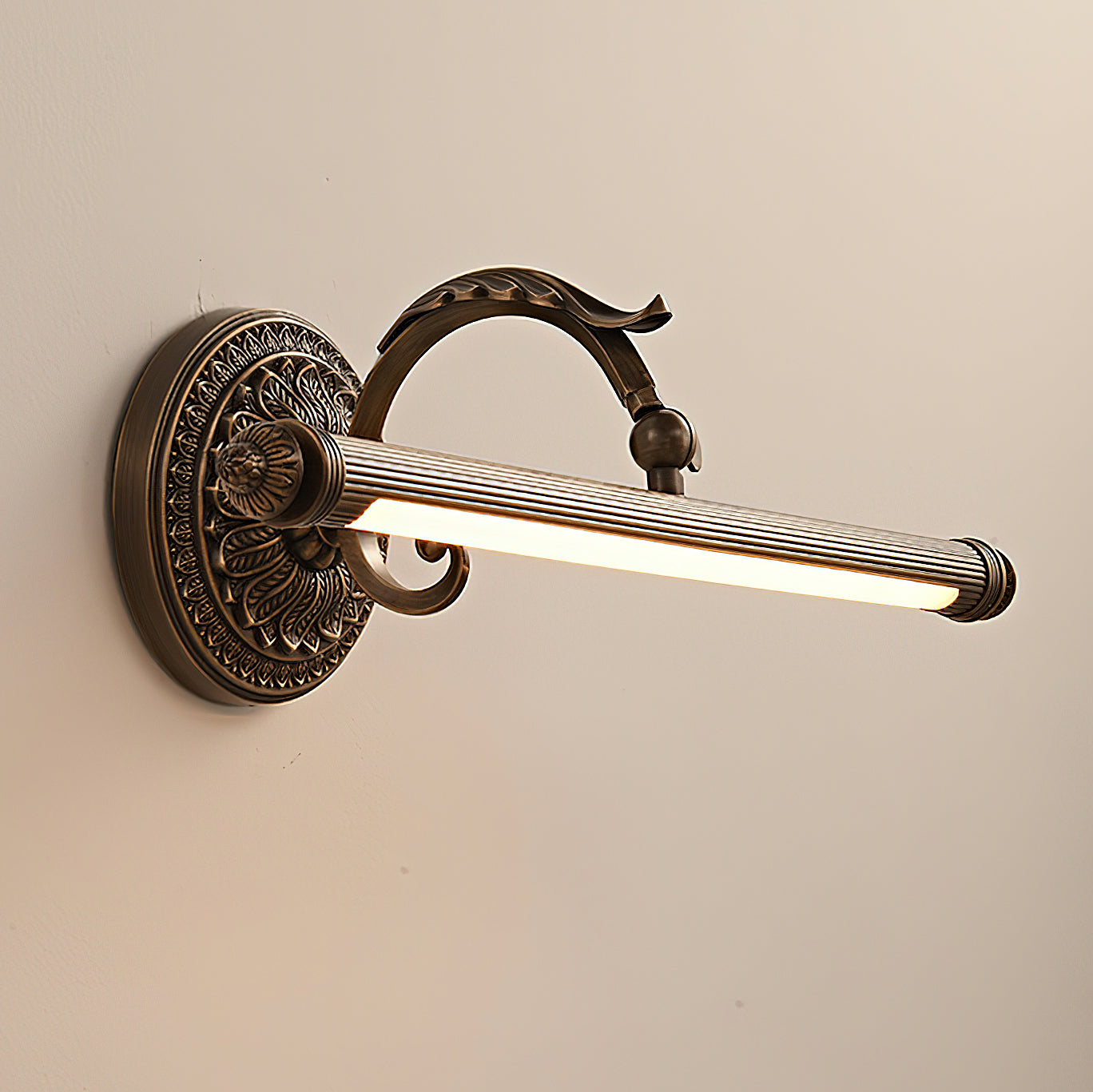 The integrated LED light source visible within the reeded bar.