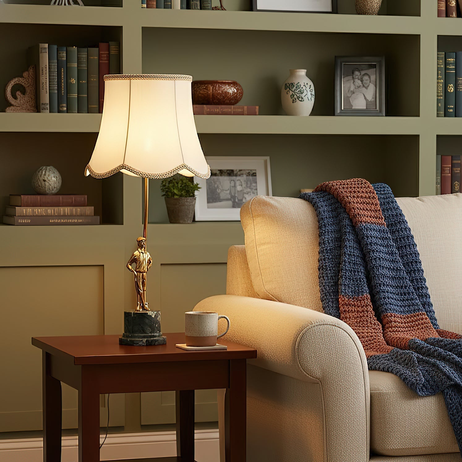 Side view of the Ellie Table Lamp showcasing its green marble base.