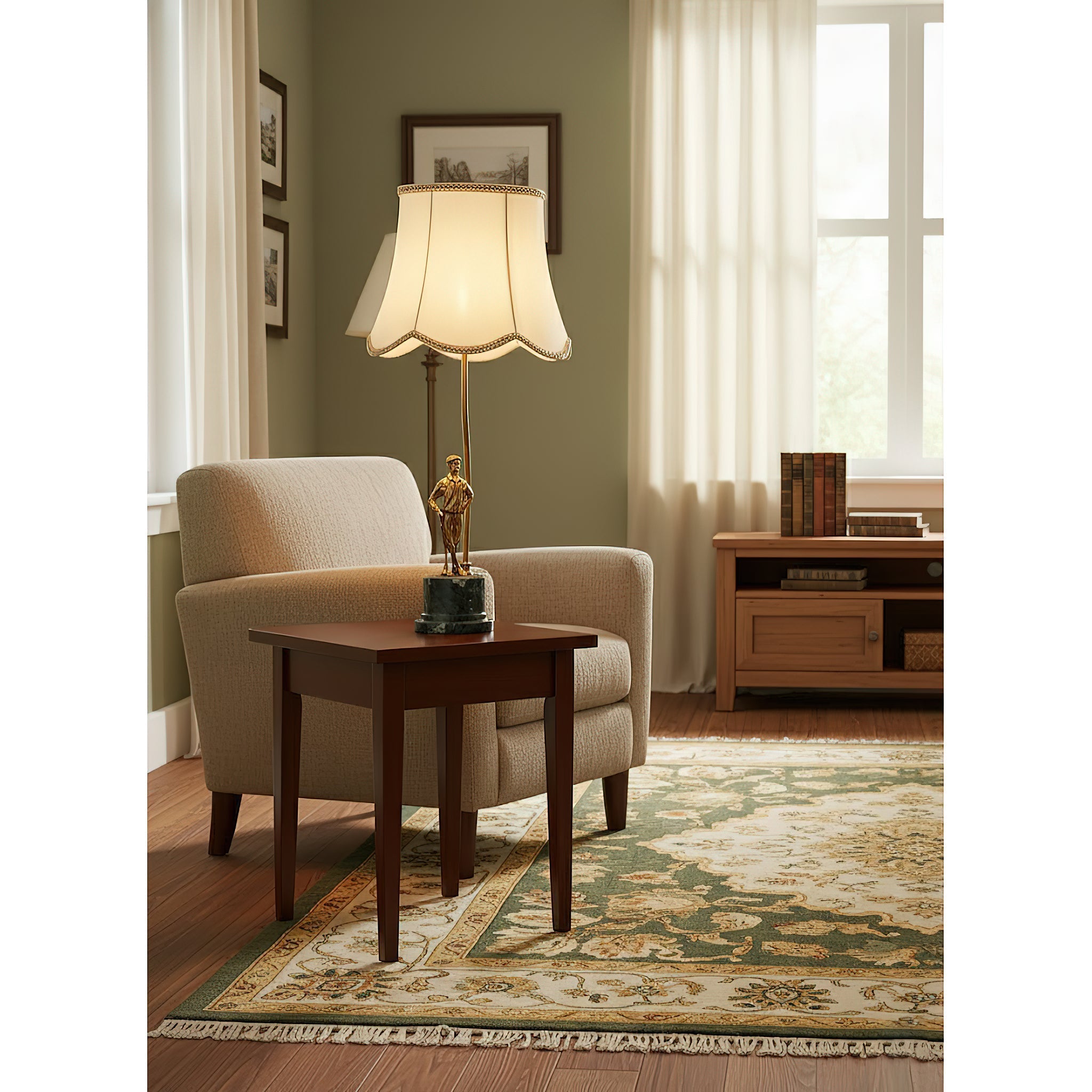 The unique natural veining of the green marble base on the Ellie Table Lamp.
