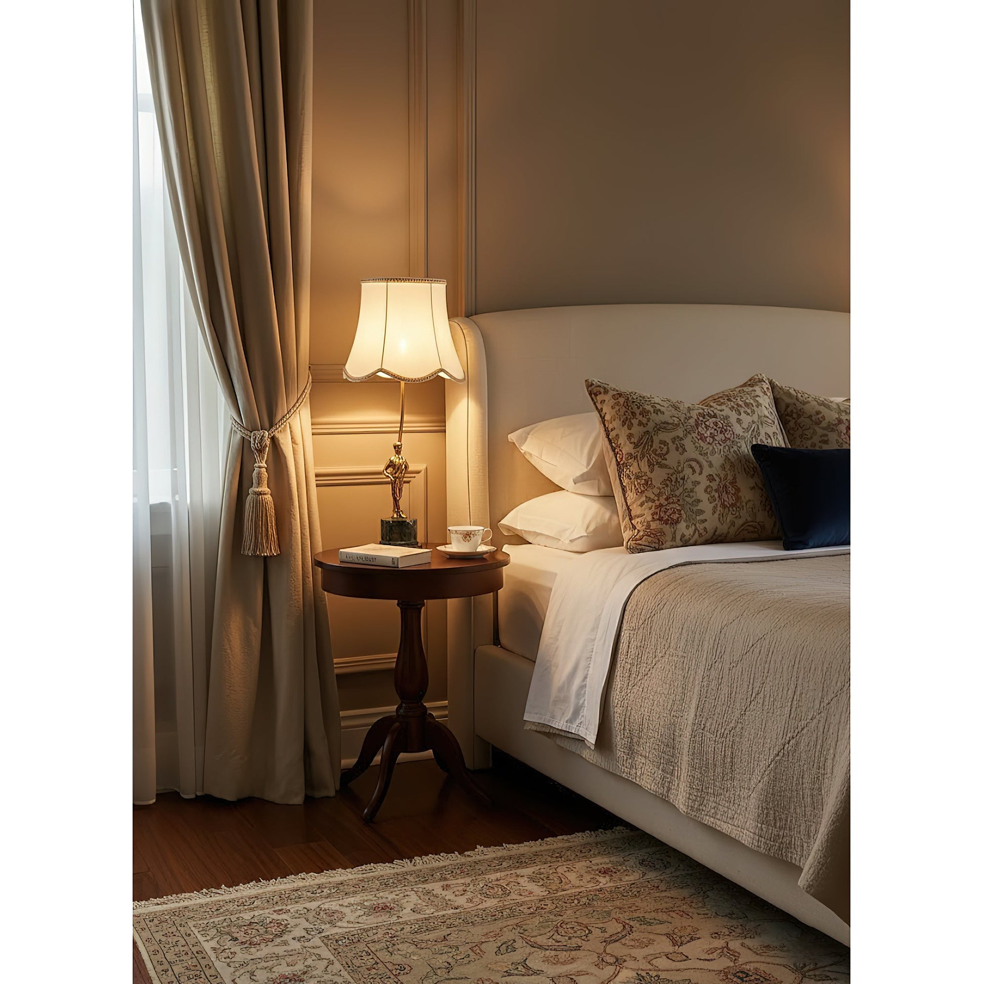 Ellie Table Lamp placed on a bedside table, providing ambient light.