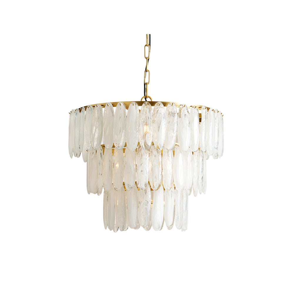 Ellington Frosted Glass Chandelier in a modern living room setting.