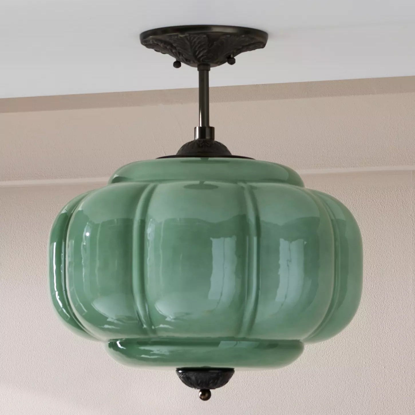 Clementine Green Glass Semi Flush Mount Light-Neutral Decor