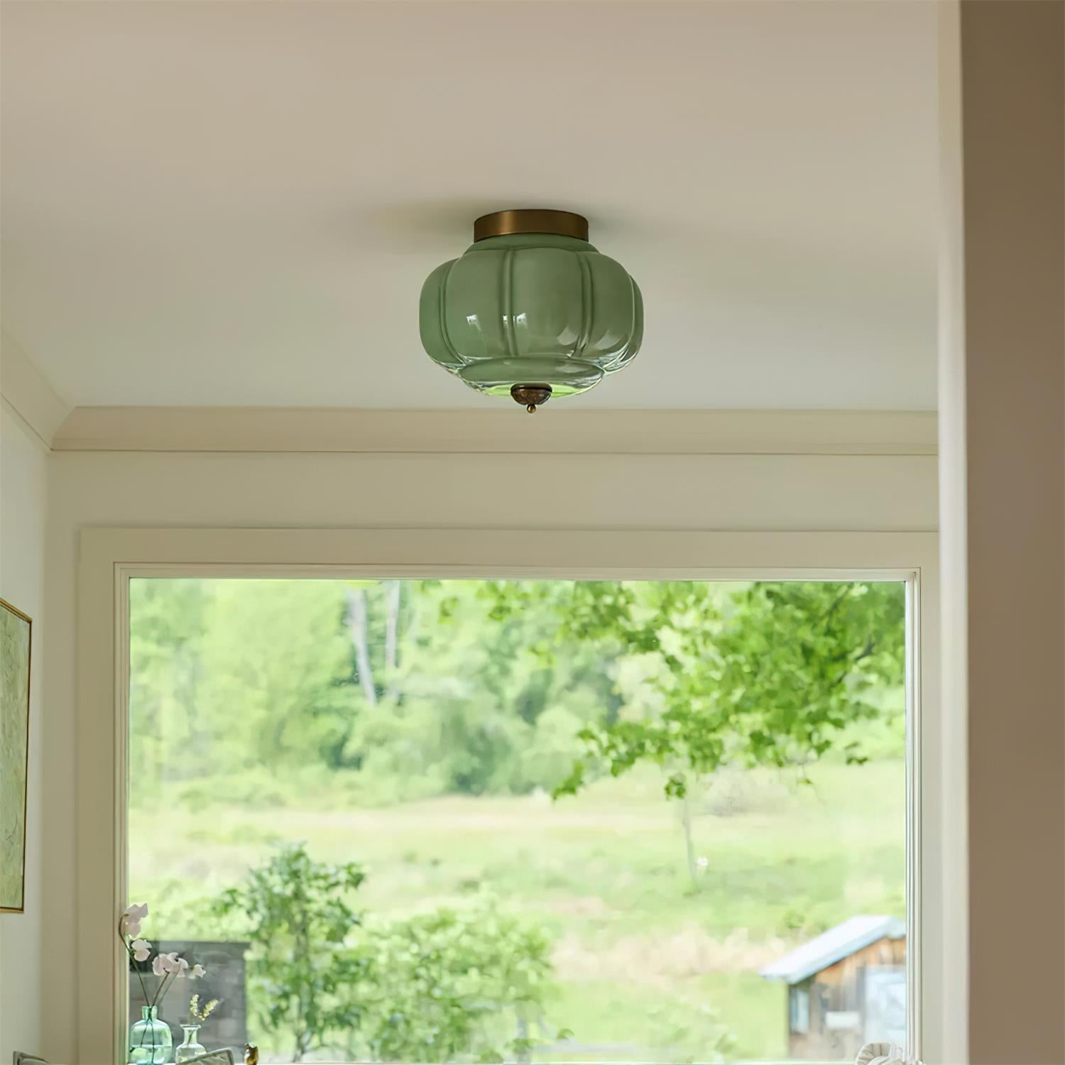 Selviro Ceiling Lamp Green Glass Brass Classic-Neutral Decor