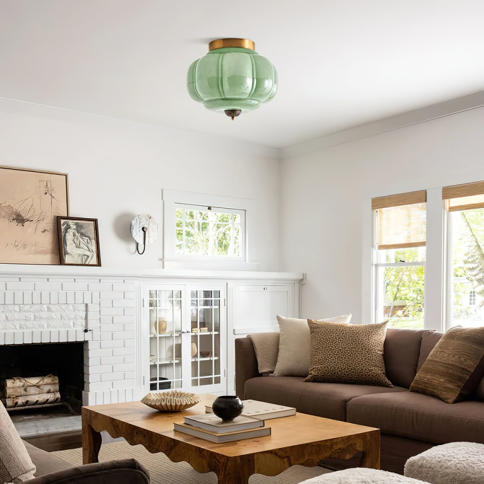 Elyra Green Glass Ceiling Lamp