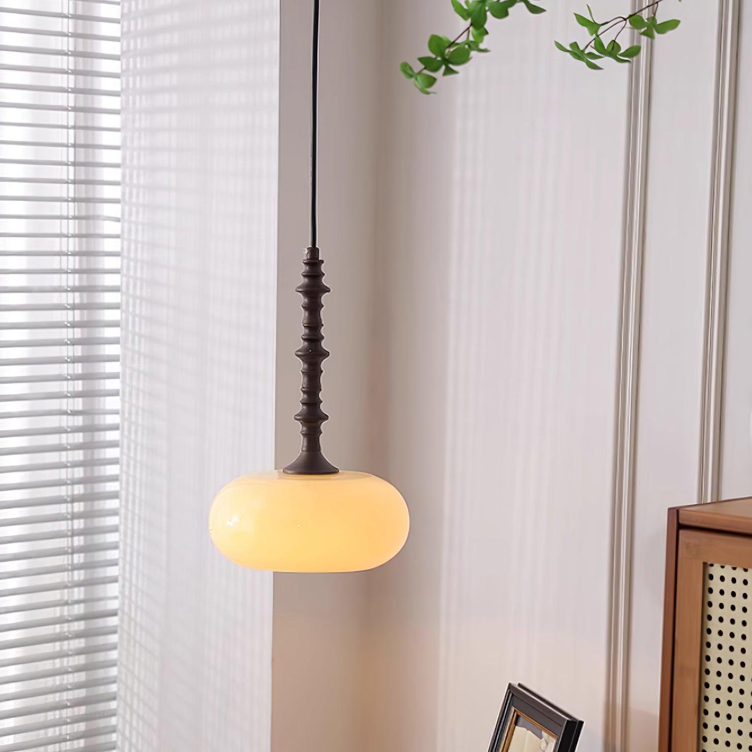 Pendant Lamp White Glass Shade Brown  Vintage
