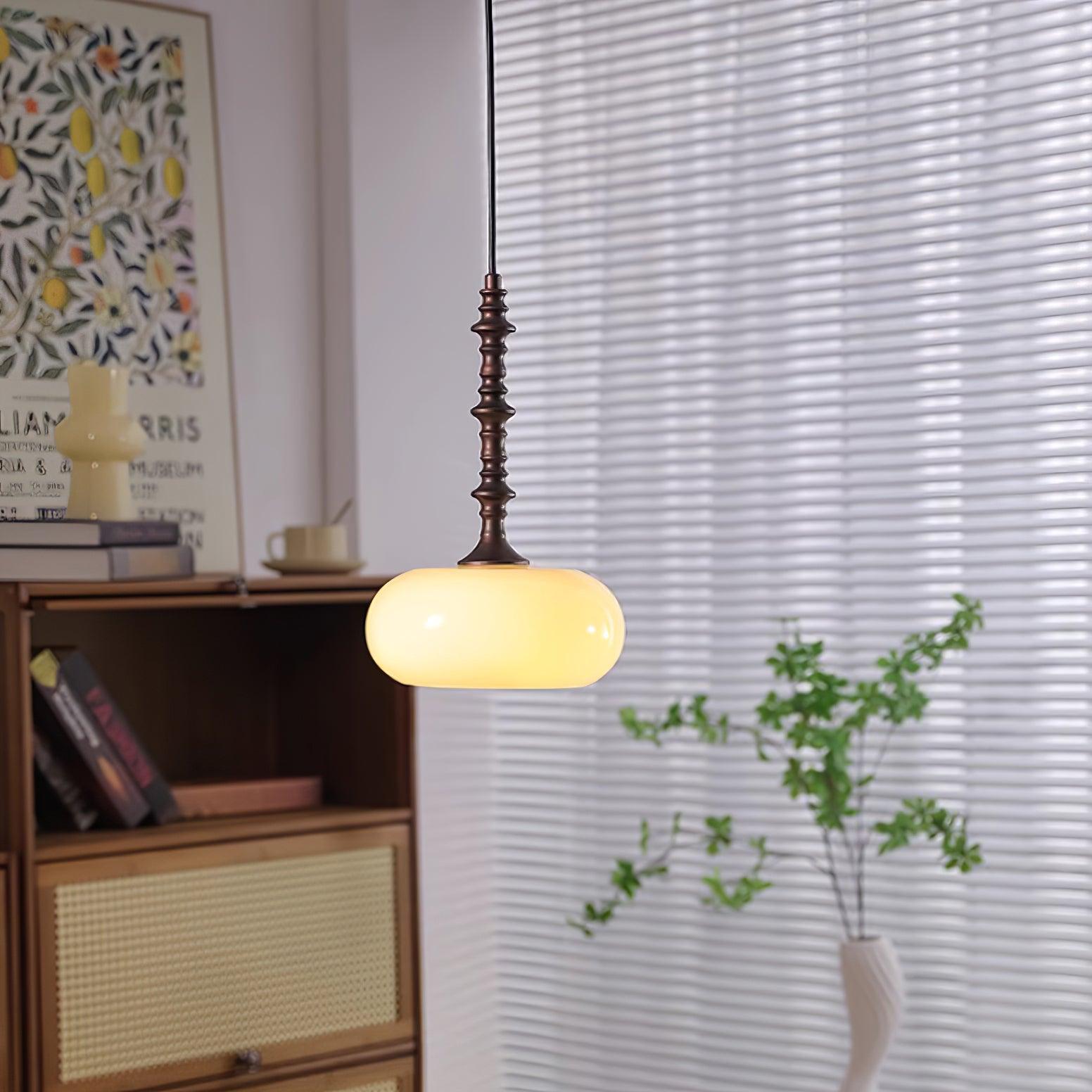 Pendant Lamp White Glass Shade Brown  Vintage