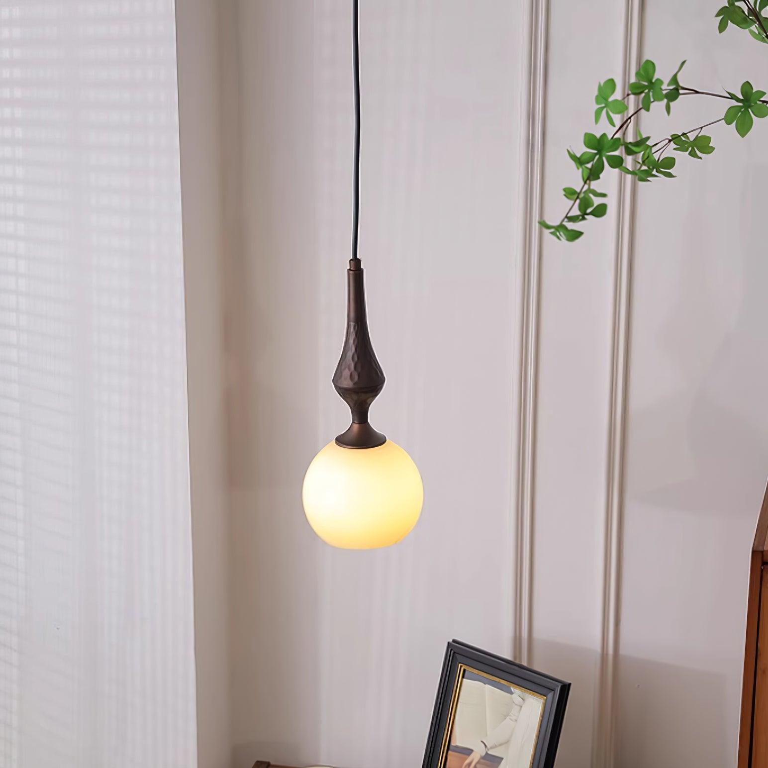 Pendant Lamp White Glass Shade Brown  Vintage