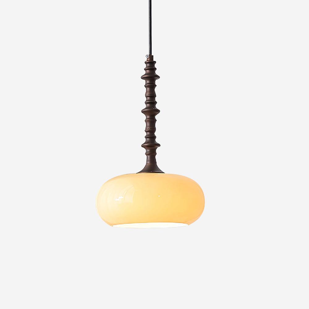 Pendant Lamp White Glass Shade Brown  Vintage