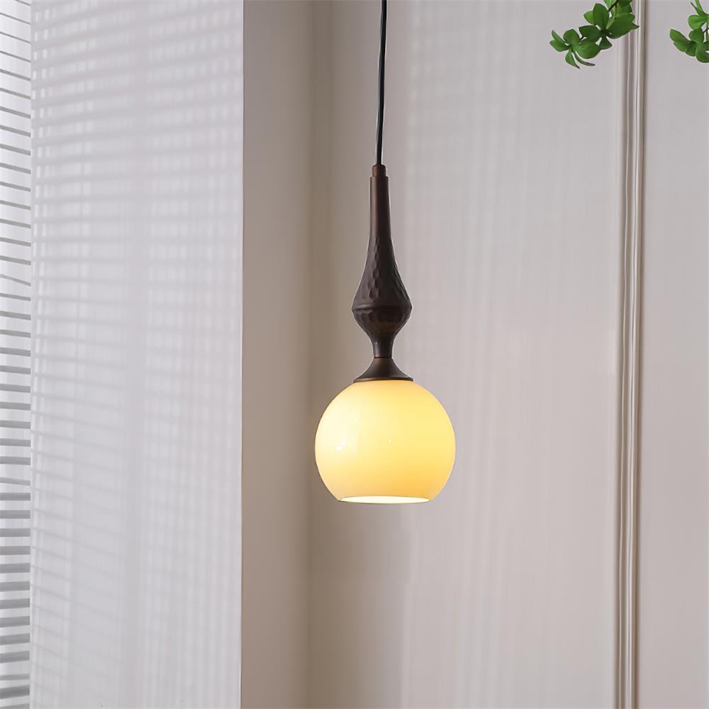 Pendant Lamp White Glass Shade Brown  Vintage