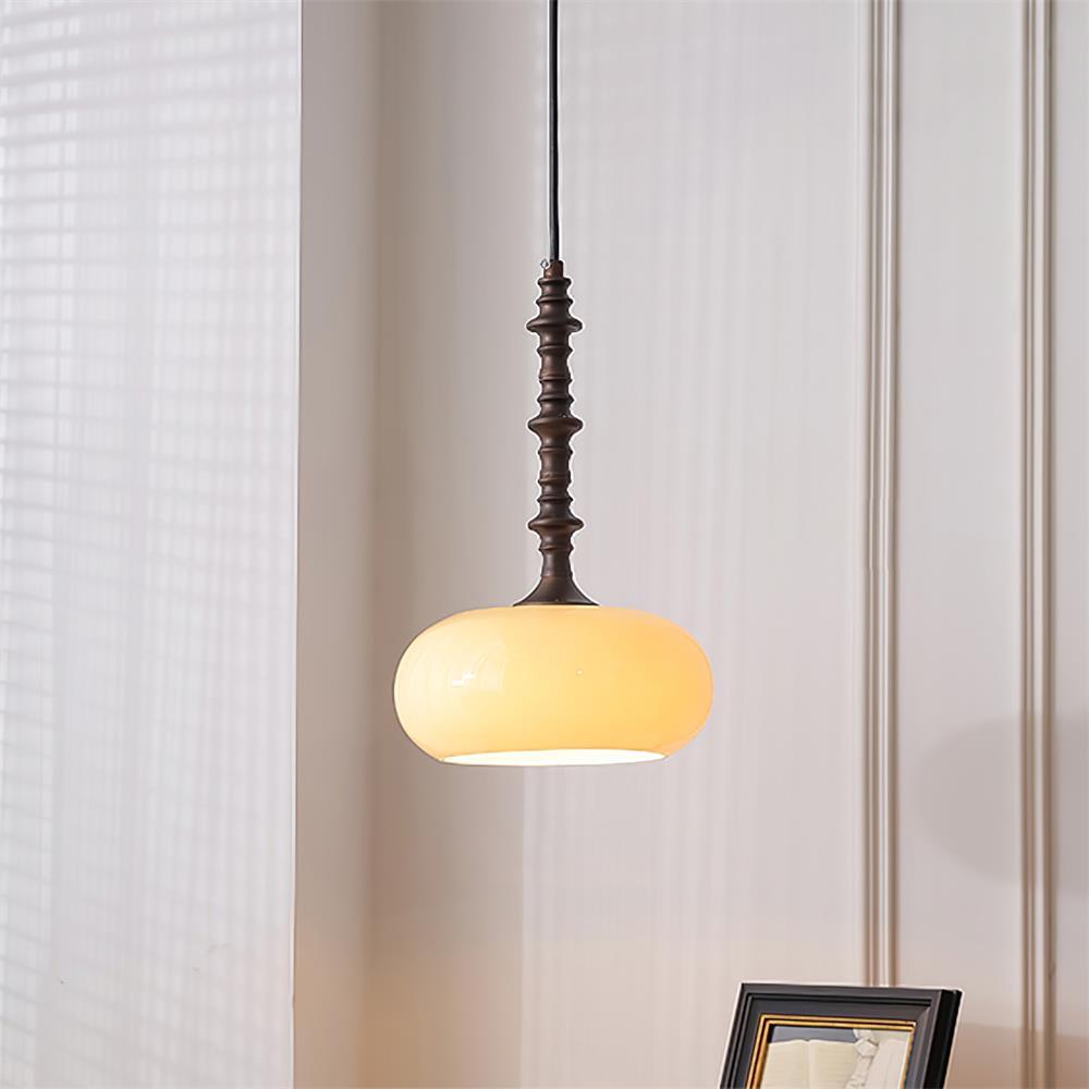Pendant Lamp White Glass Shade Brown  Vintage