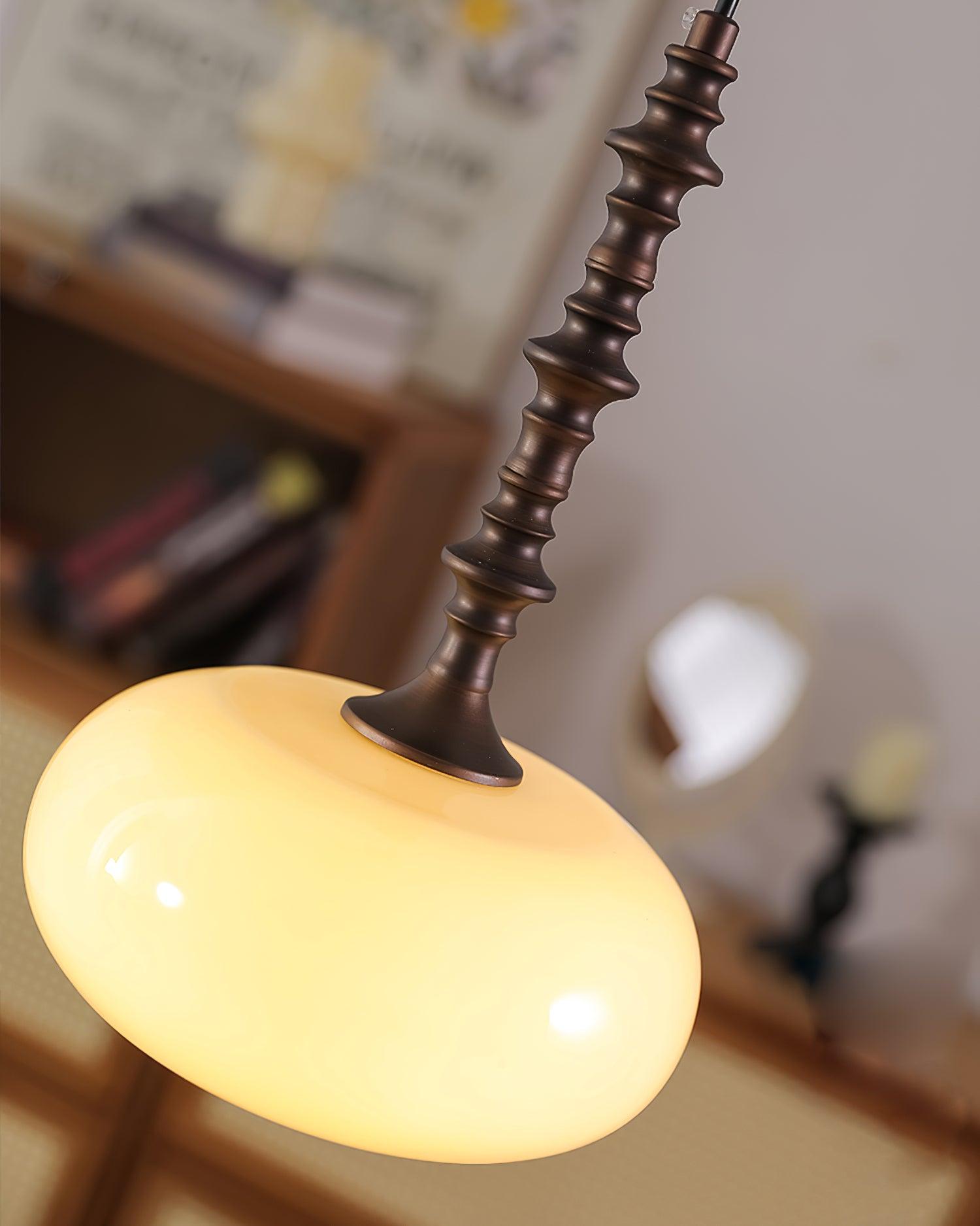 Pendant Lamp White Glass Shade Brown  Vintage