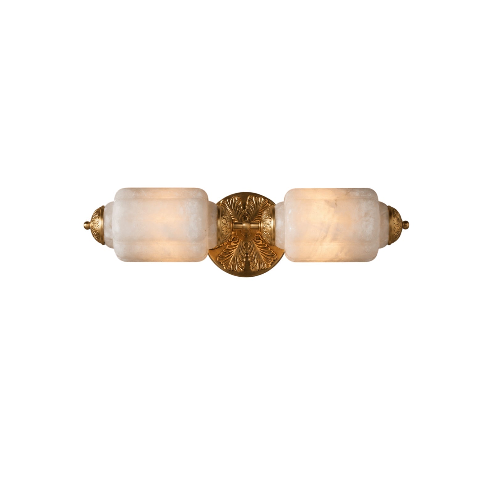 Eloise Scallop Alabaster Wall Sconce in a styled living room.