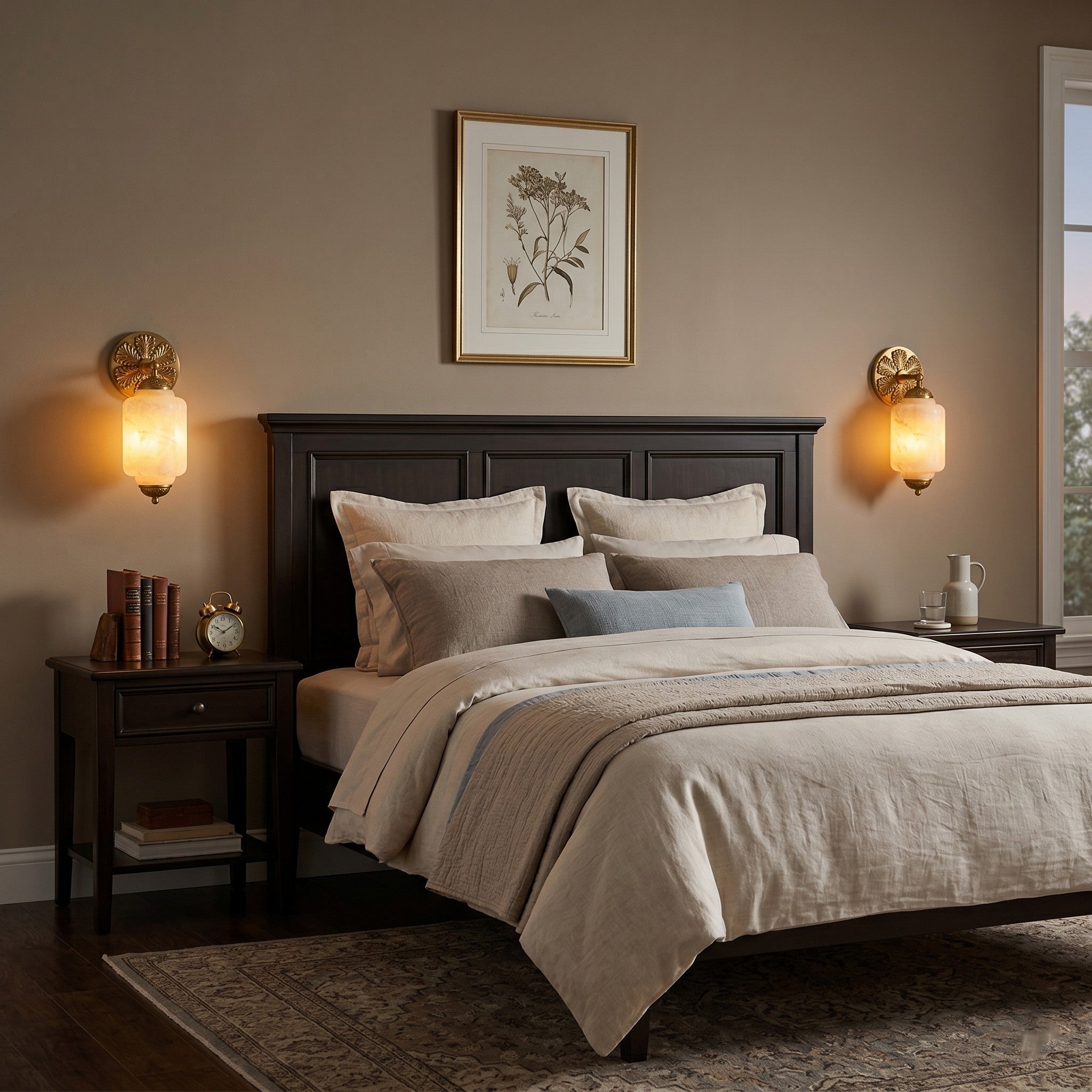 Angled view of the single-head sconce highlighting the brass body.
